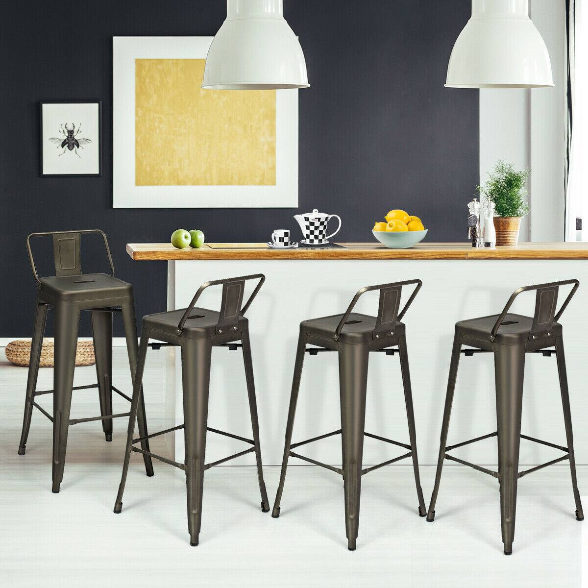Alt View 1. Costway - Costway Set of 4 Metal Bar Stools 30" Bar Height Barstools Industrial w/ Low Back - Gun.