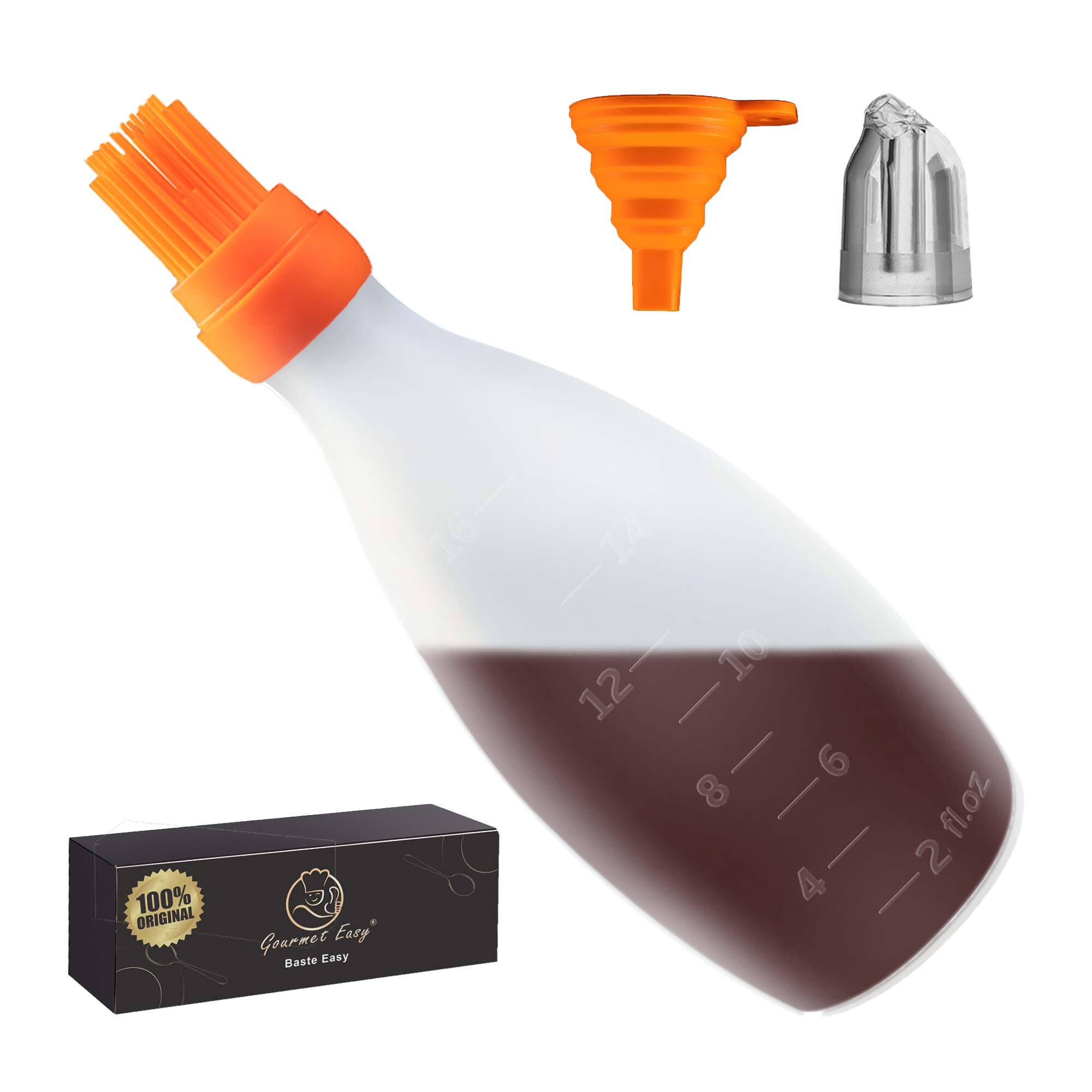 Front. Gourmet Easy - Silicone Pastry Brush, All-in-One Slicone Basting Brush with Sauce Bottle, Heat Resistant BBQ Accessories - Orange.