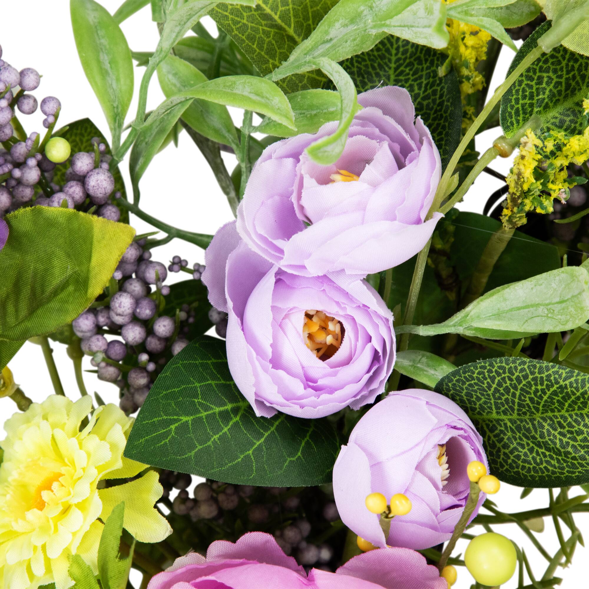 Alt View 3. Northlight - Peony Mixed Floral Springtime Wreath - 24" - Purple and Yellow - Purple.