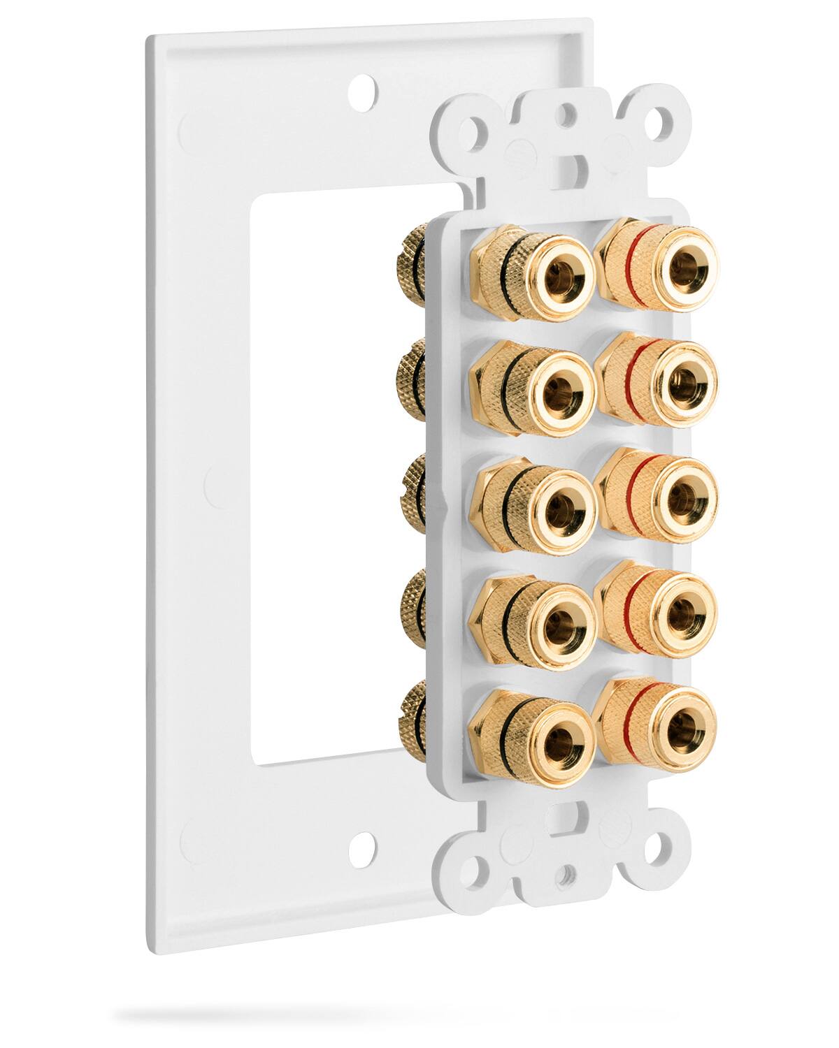 Left. Fosmon - [Five Speaker] Home Theater Wall Plate, Copper Banana Binding Post Coupler Type Audio Wall Plate for 5 Speakers (White) - White.