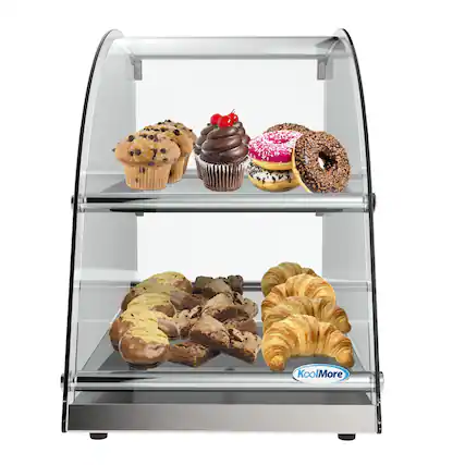 Front. Koolmore - 23 in. Commercial Countertop Bakery Display Case with Front Curved Glass and Rear Door, 2.4 cu. ft. DC-2CN - Silver.