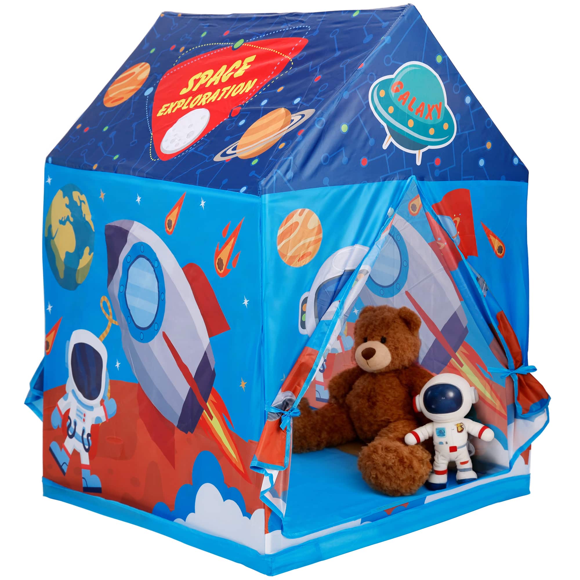 Topteng - Blue Space Theme Play Tent for Kids - Large Playhouse with Sturdy Frame, Indoor & Outdoor Use,Easy Setup Foldable Design