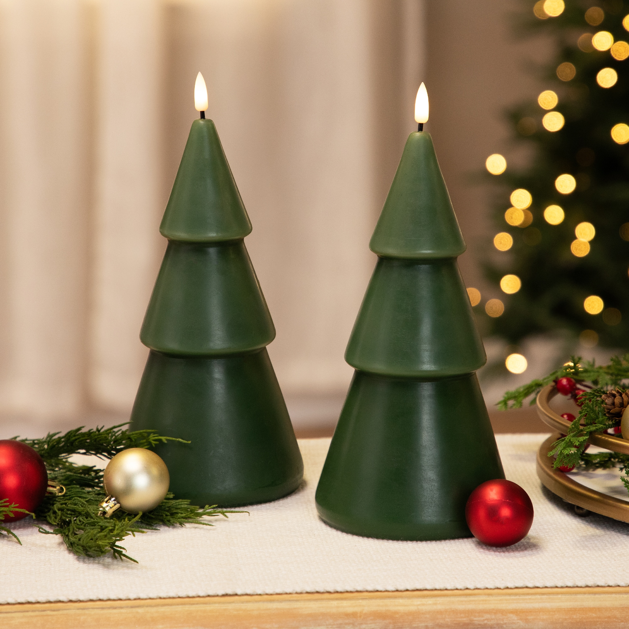 Northlight - Flameless LED Flickering  Christmas Tree Wax Candles - 10.5" - Green - Set of 2