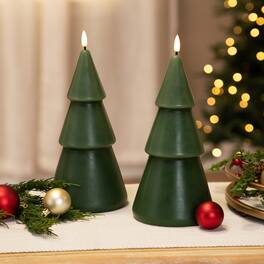Northlight - Flameless LED Flickering Christmas Tree Wax Candles - 10.5" - Green - Set of 2
