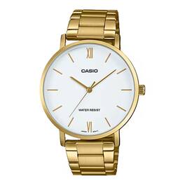 Casio - Men’s Tone Analog Watch with White Dial - MTP-VT01G-7BUDF - Gold