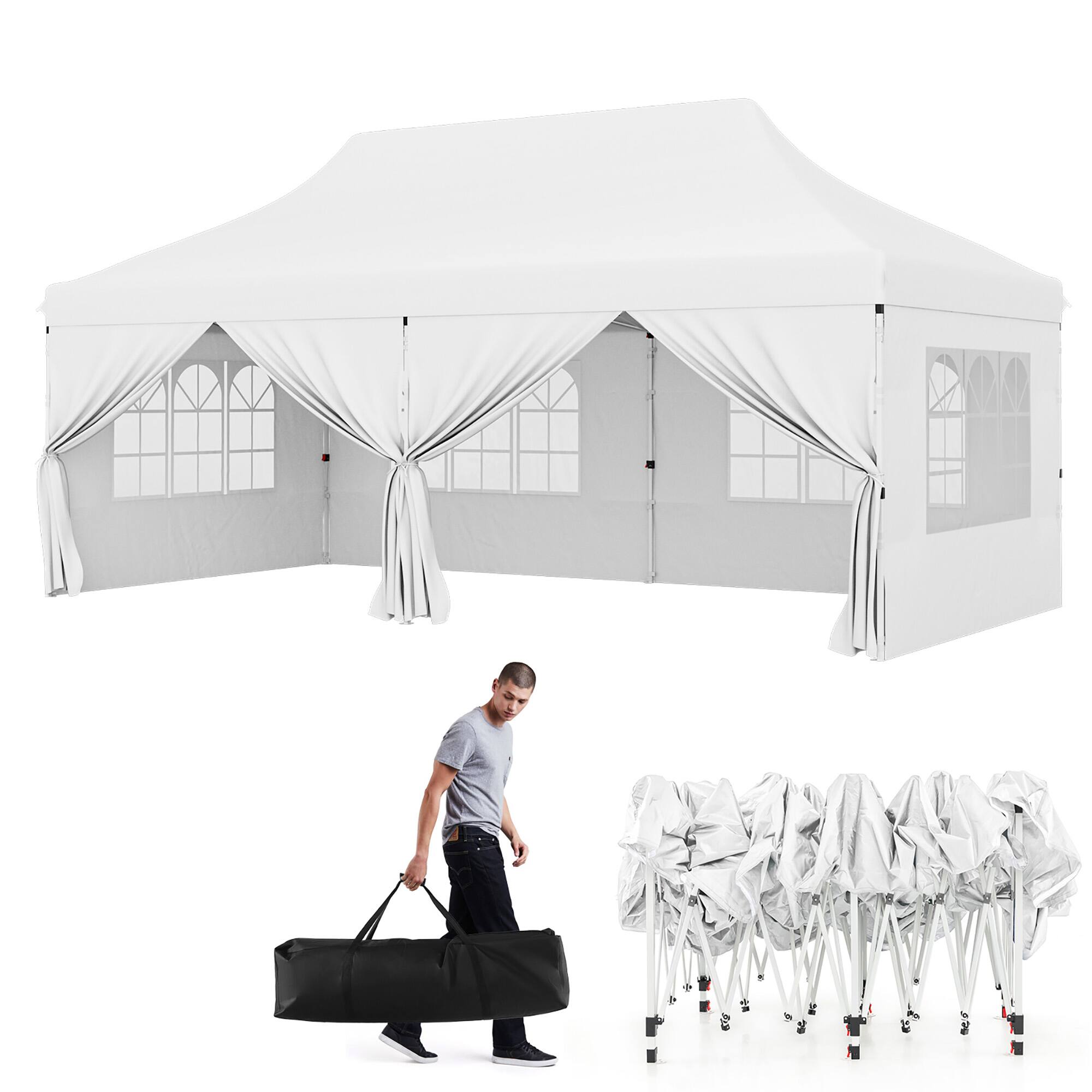 Alt View 9. Gymax - Gymax 10 x 20 FT Canopy w/ 6 Detachable Sidewalls Carrying Bag UPF50+ Sun Protection White - White.