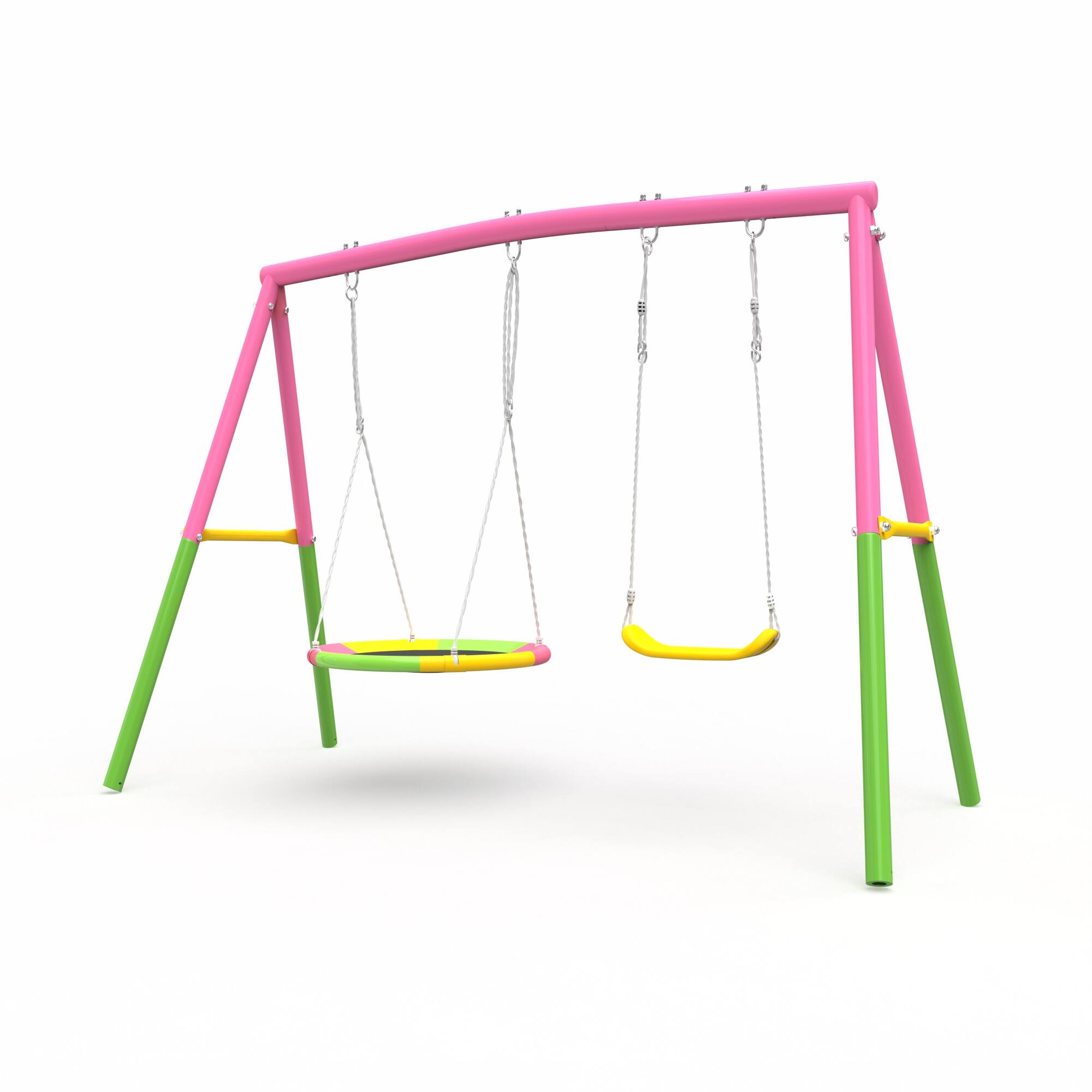Left. Siljoy - Backyard Swing Set, 330 lb Capacity, A-Frame Metal Stand, Saucer & Belt Swing, for Outdoor Play - Pink.