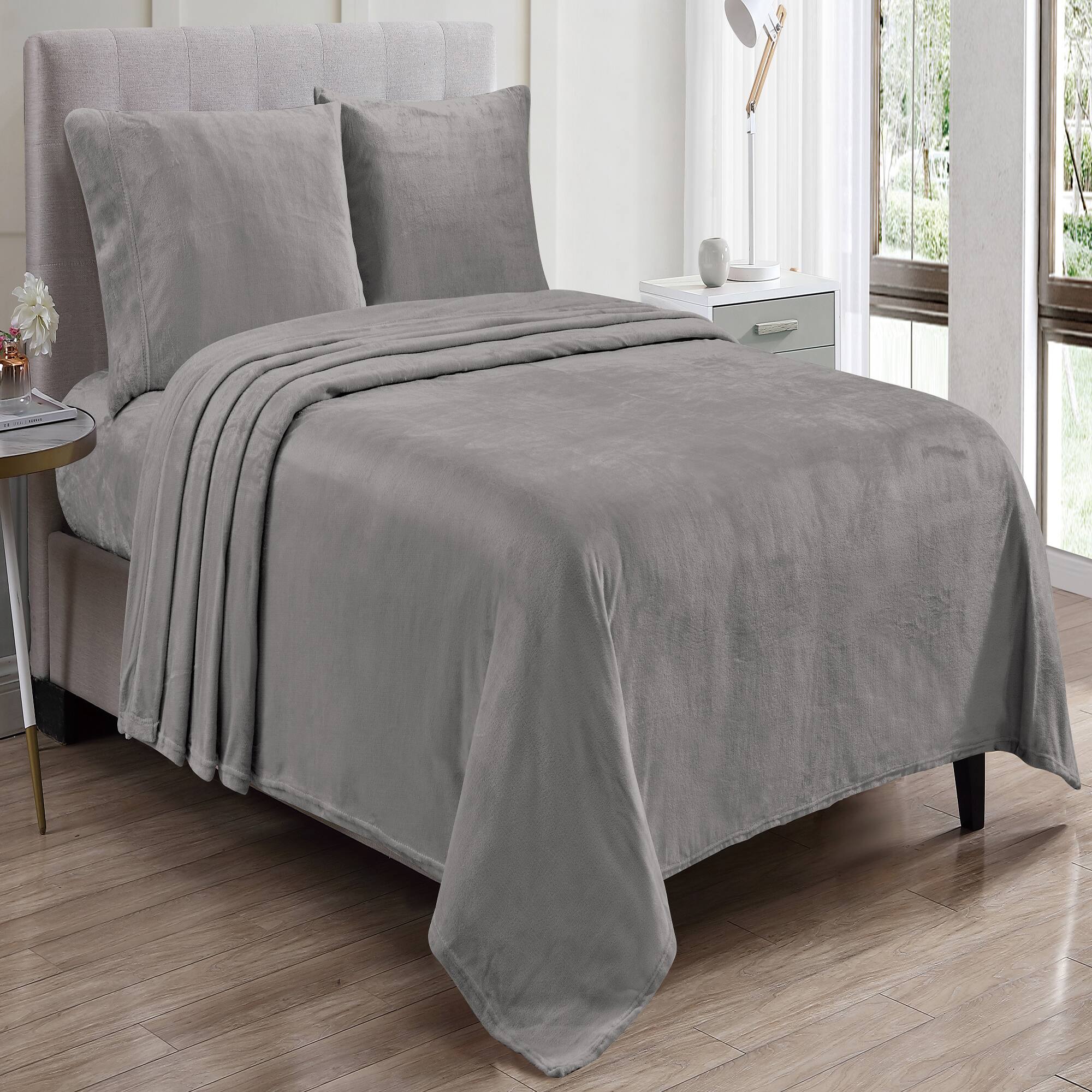 Front. Plazatex - Plazatex Kansas Wrinkle Resistant Ultra Soft Solid Premium All Season Bed Sheet Set King Dark Grey - Dark grey.