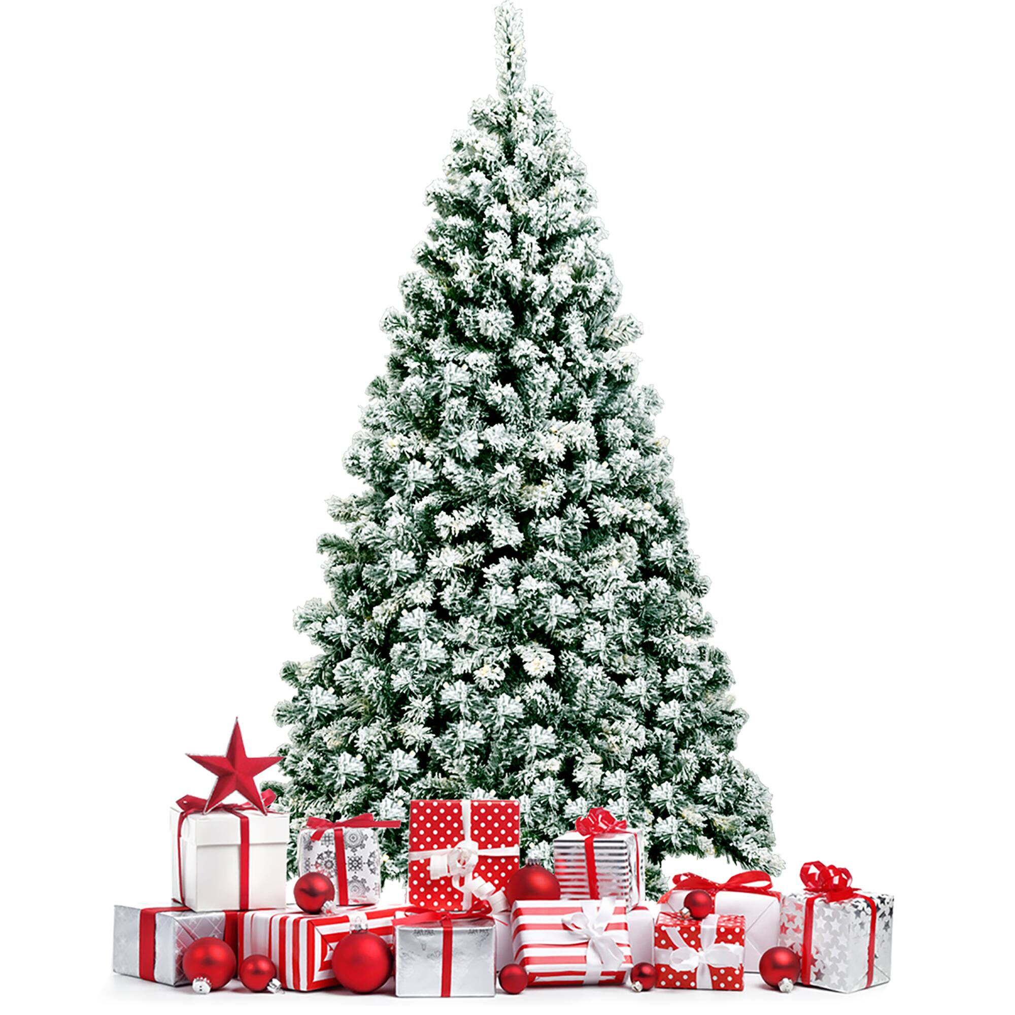 Alt View 20. Costway - 6Ft Pre-Lit Premium Snow Flocked Hinged Artificial Christmas Tree w/ 250 Lights - Green/White.