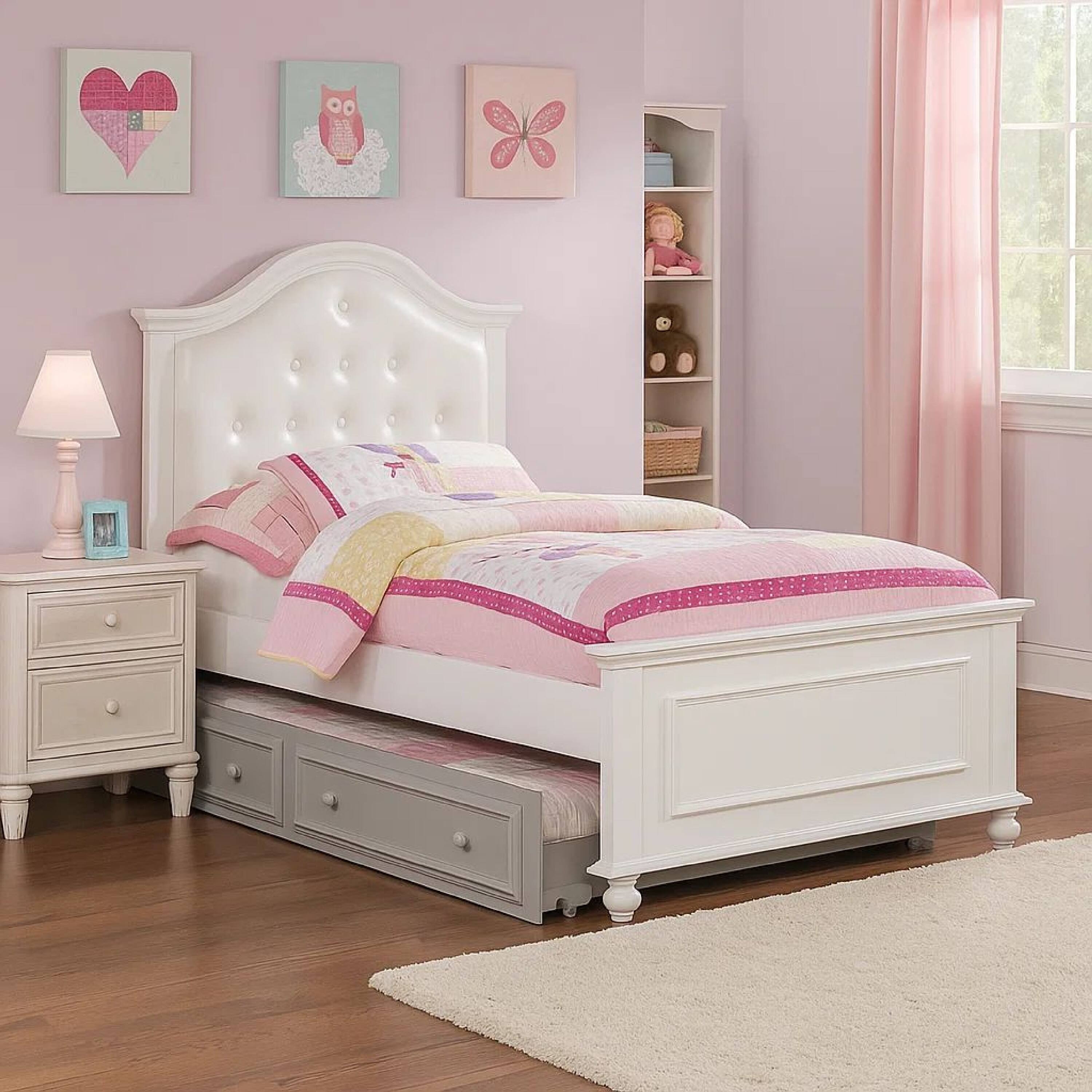 Alt View 5. Manhattan Lane - Wooden Twin Size Bed with Camelback Design Headboard and Turned Legs, White - White.