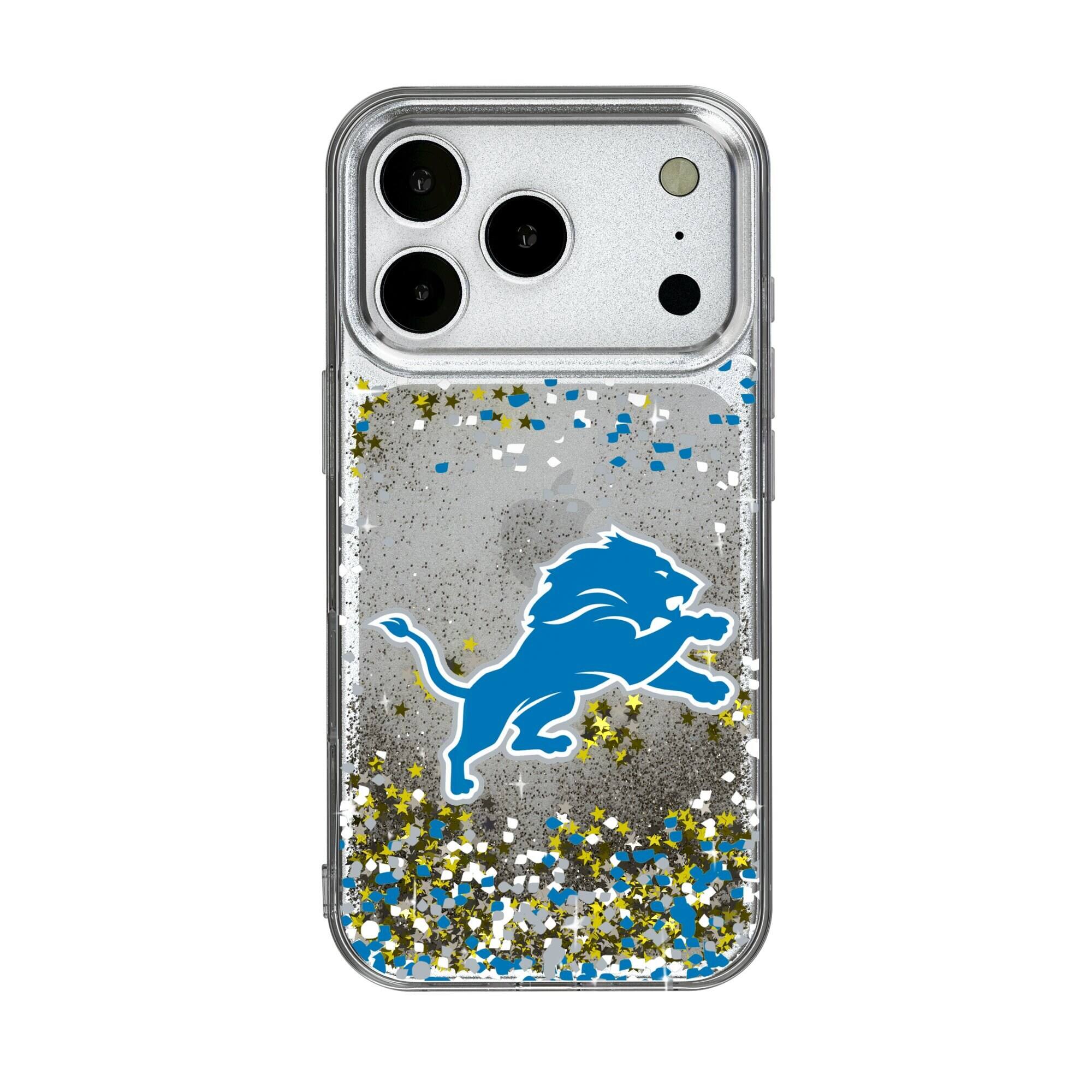 Front. Keyscaper - Detroit Lions iPhone Glitter Case with Confetti Design - 15 Pro Max - Multicolor.