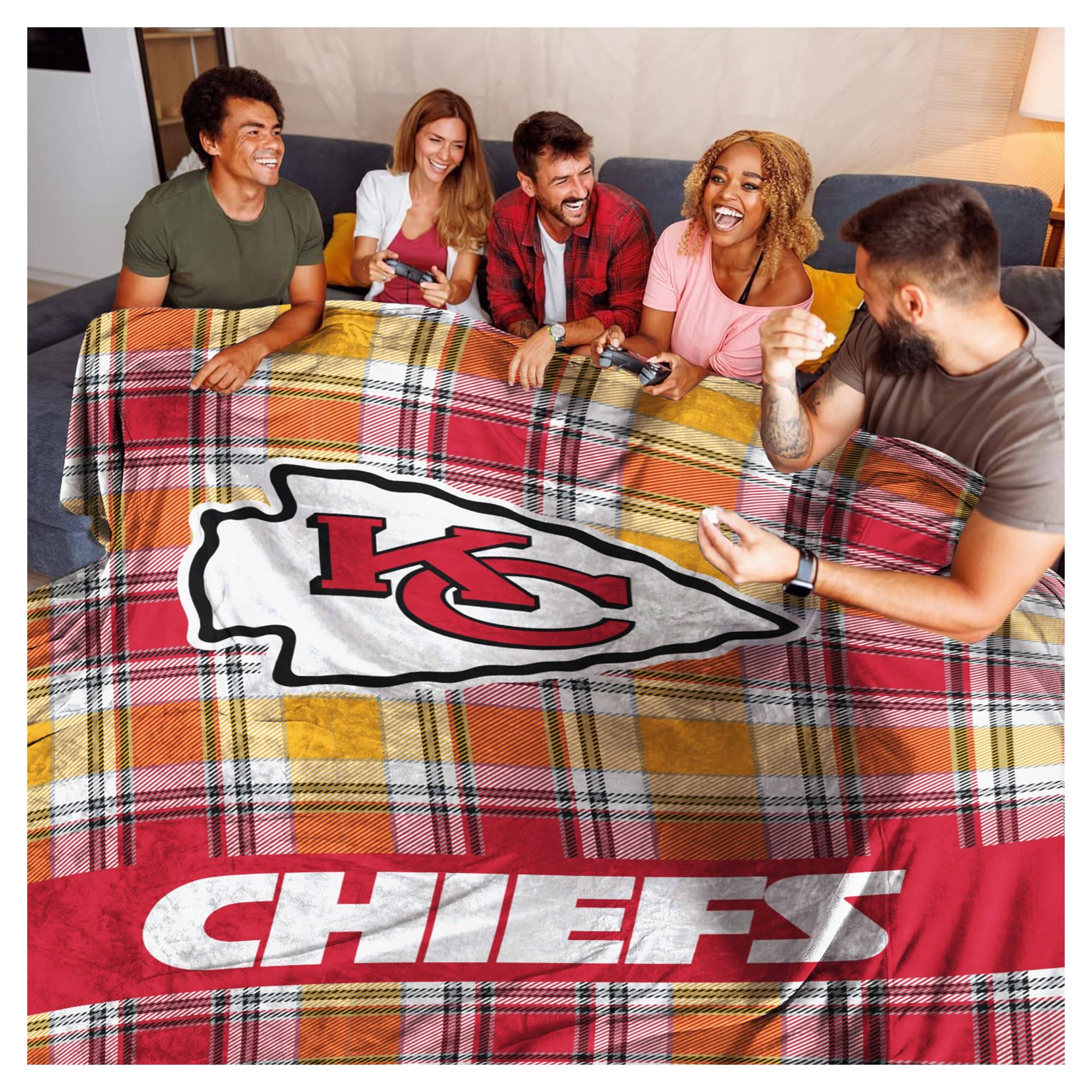 Alt View 1. Pegasus - Kansas City Chiefs 66" x 95" Oversized Plaid FAN-mily Ultra Cozy Blanket - Multicolor.