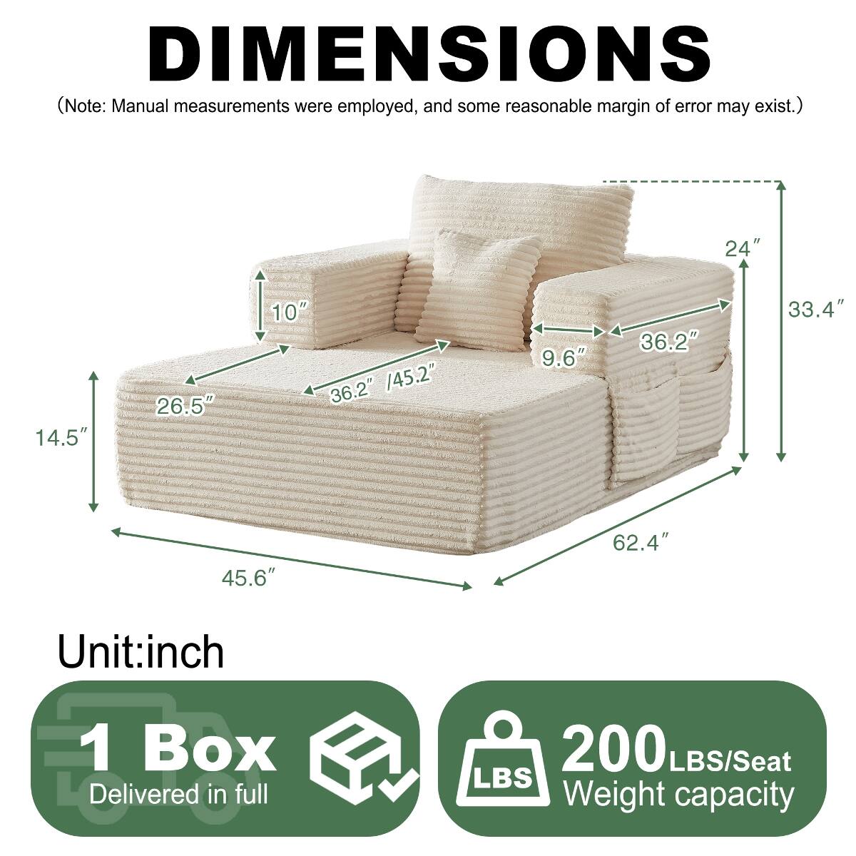 Ropilly Single Seater Modular Sofa, Beige Corduroy Lounge Chair with ...