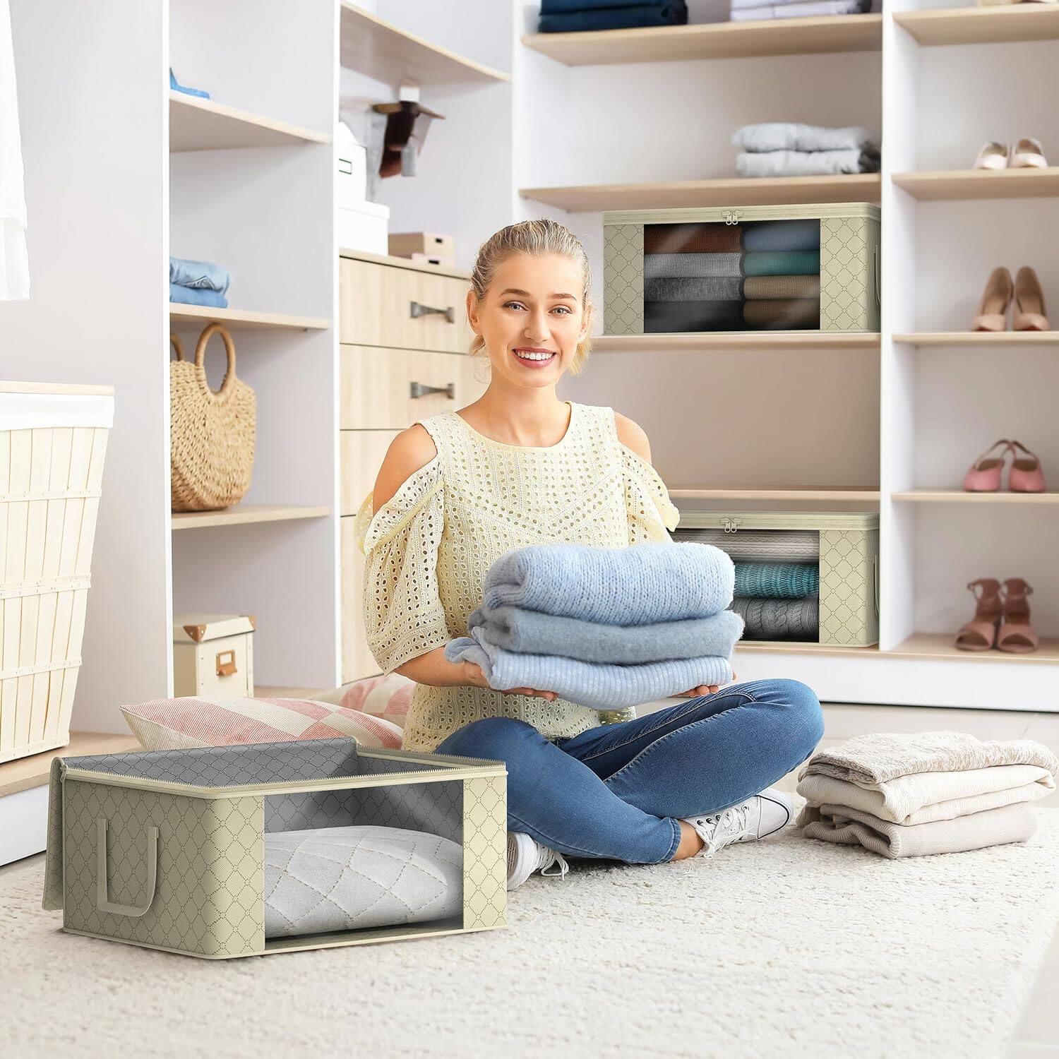 Alt View 2. Sorbus - Sorbus 1-Pc Medium Clothes Storage Bags - Foldable Blanket Storage Bins for Organizing Bedroom, Closet, Clothing - Beige.