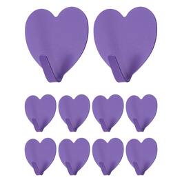 Unique Bargains - 10pcs Heart Shaped Wall Hooks, Metal Adhesive Towel Hook, Heavy Duty Sticky for Bathroom Kitchen Office Keys Coats - Purple
