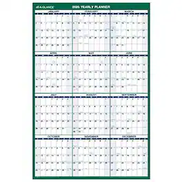 AT-A-GLANCE - 2026 24" x 36" Yearly Dry Erase Wall Calendar, Reversible - White/Green