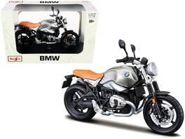 BMW R nineT Scrambler with Plastic Display Stand 1/12 Diecast Motorcycle Model by Maisto - Meatllic Gray