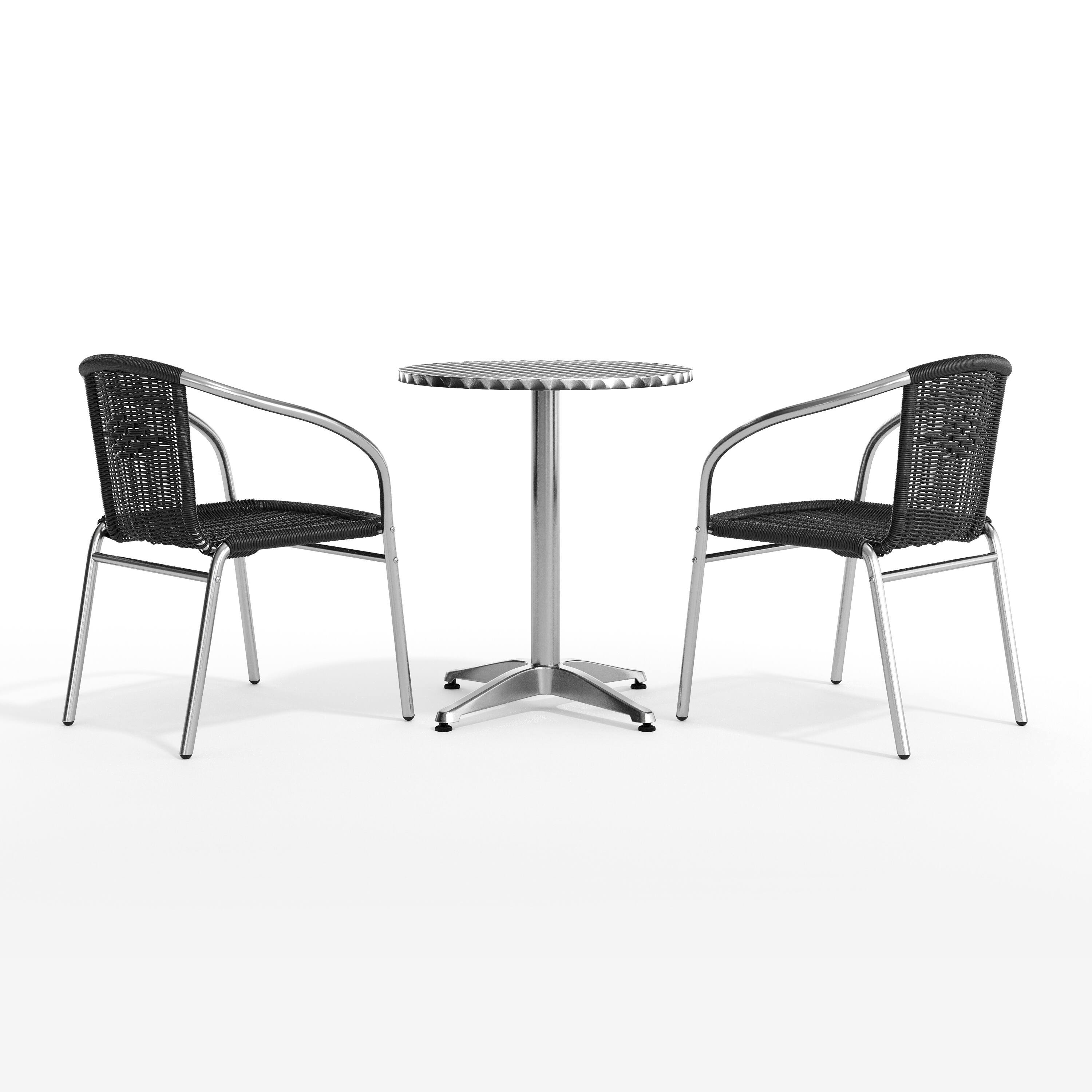 Alt View 8. Emma + Oliver - 23.5" Round Aluminum Garden Patio Table Set with 2 Rattan Chairs - Black.