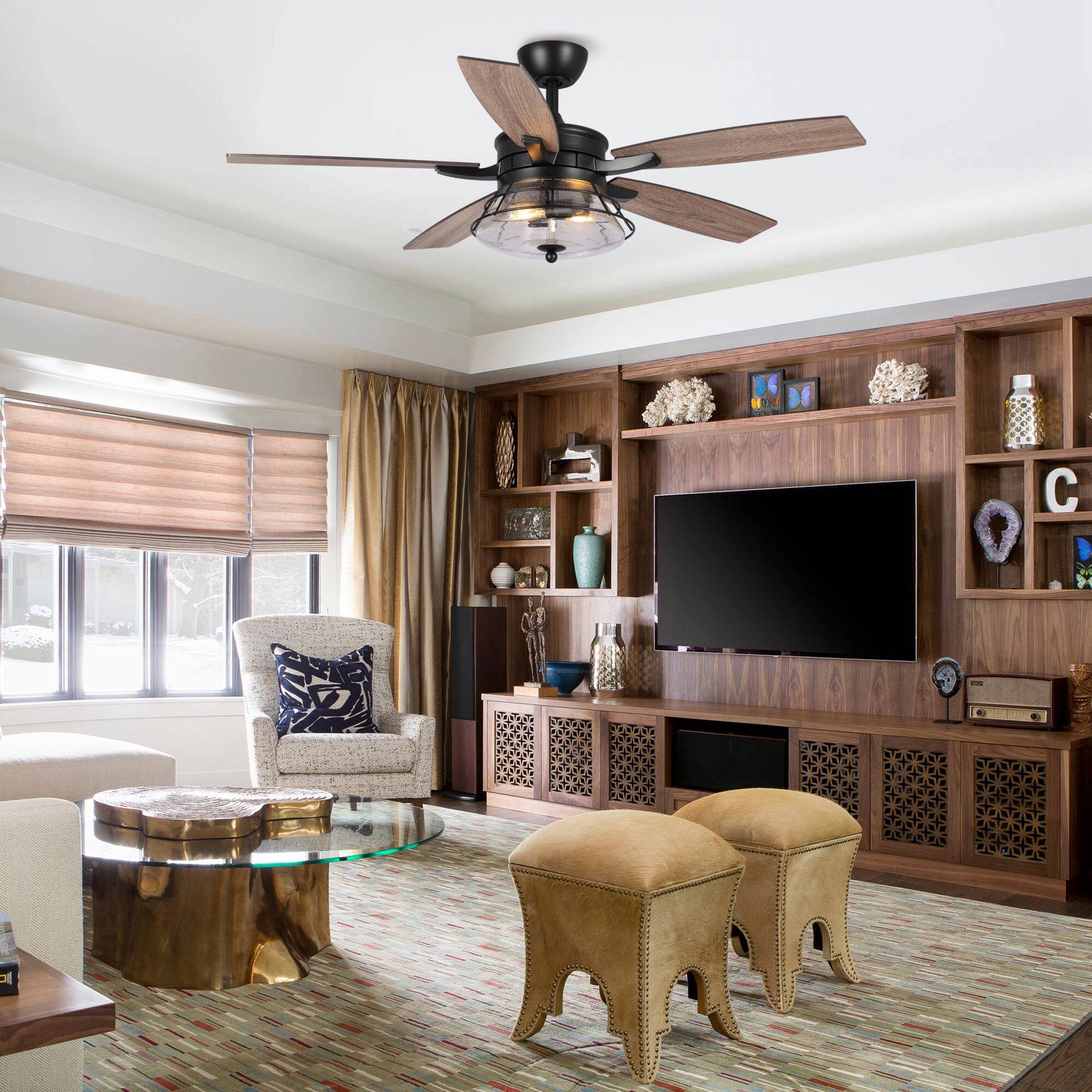 Alt View 2. Parrot Uncle - 52" Seeded Glass Black Industrial Indoor Ceiling Fan with Remote and Light Kit - Black.