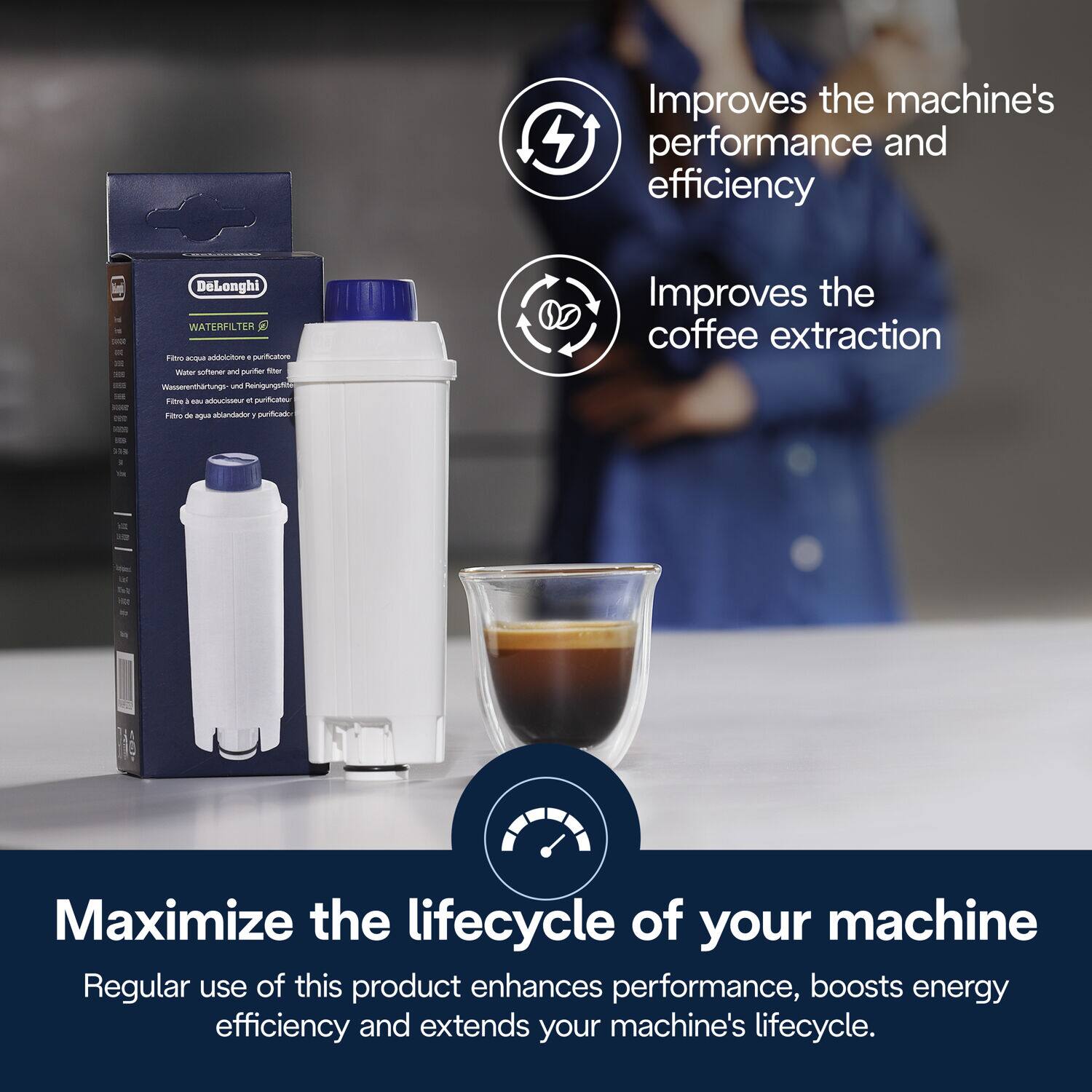 Improves the machine's performance and efficiency  
Improves the coffee extraction  

Maximize the lifecycle of your machine  
Regular use of this product enhances performance, boosts energy efficiency and extends your machine's lifecycle.
