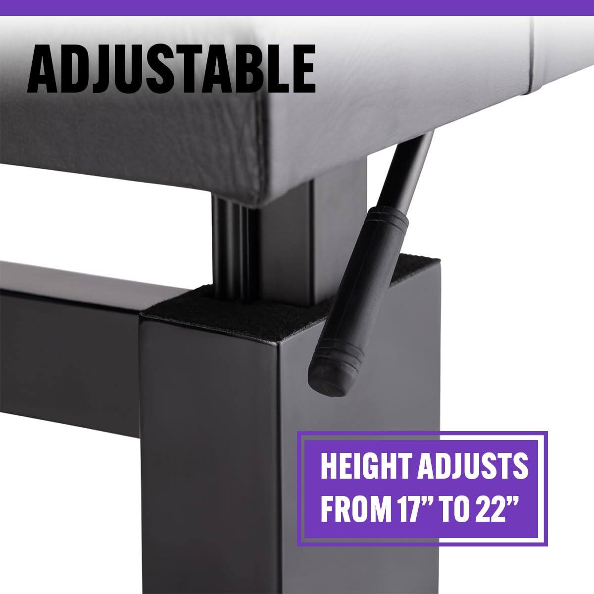 ADJUSTABLE HEIGHT ADJUSTS FROM 17" TO 22"