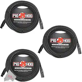 Pig Hog - 8mm XLR Microphone Cable Male to Female 20 Ft Premium Mic Cable x3 - Black