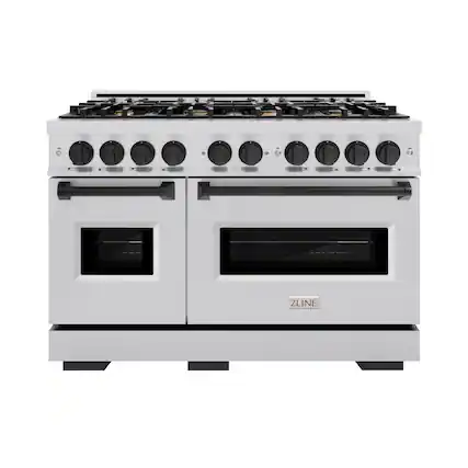 Front. ZLINE - ZLINE Autograph Edition 48" Classic Gas Range w/ 8 Burners & Matte Black Accents (CGRZ-48-MB) - Stainless Steel.