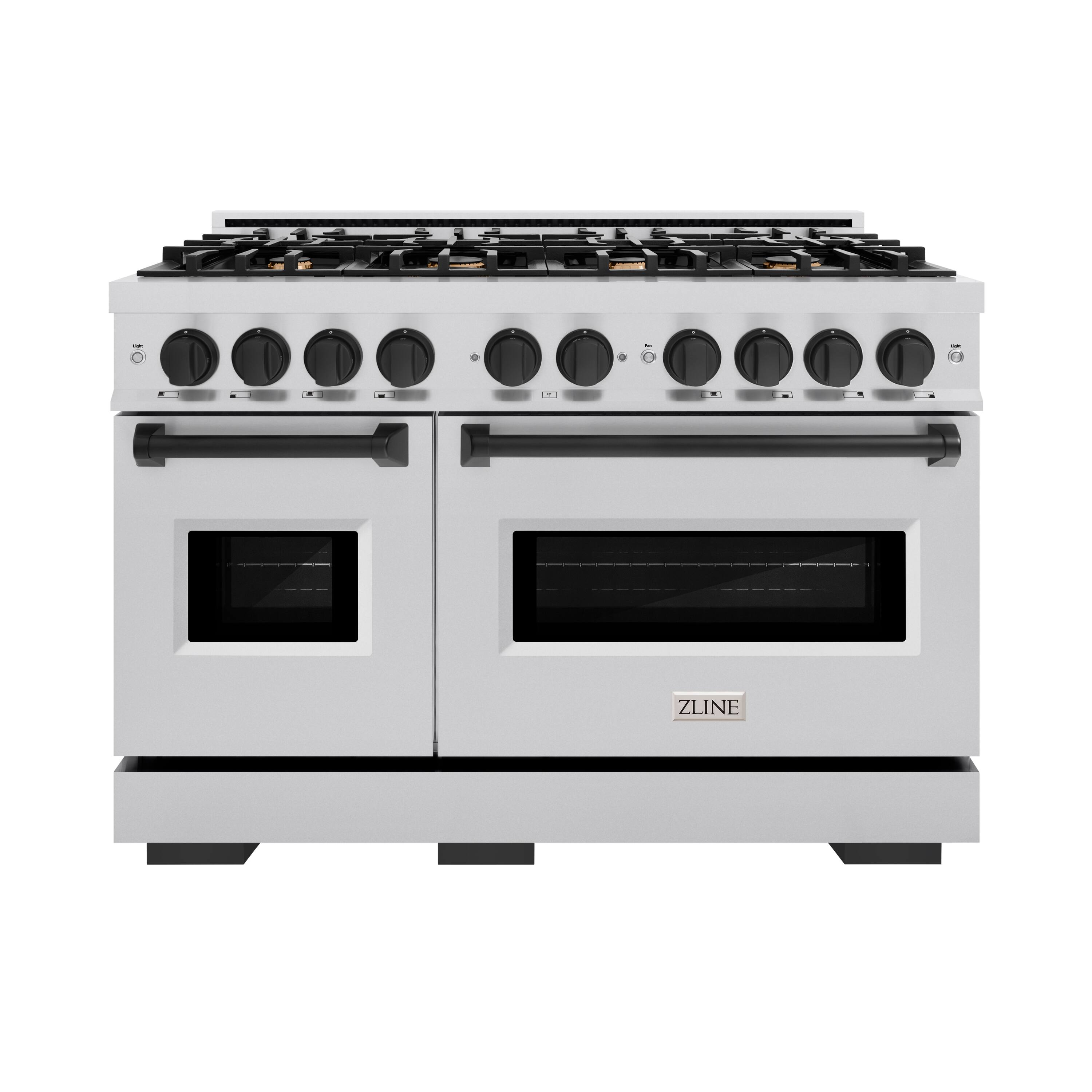 Front. ZLINE - ZLINE Autograph Edition 48" Classic Gas Range w/ 8 Burners & Matte Black Accents (CGRZ-48-MB) - Stainless Steel.