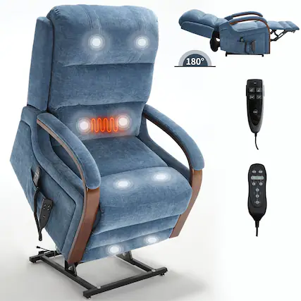 Front. Boyel Living - Blue Power Chenille Lift Recliner Chair Dual Motor Infinite Position Up to 350 LBS with Armrests and Heat Massage - Blue.