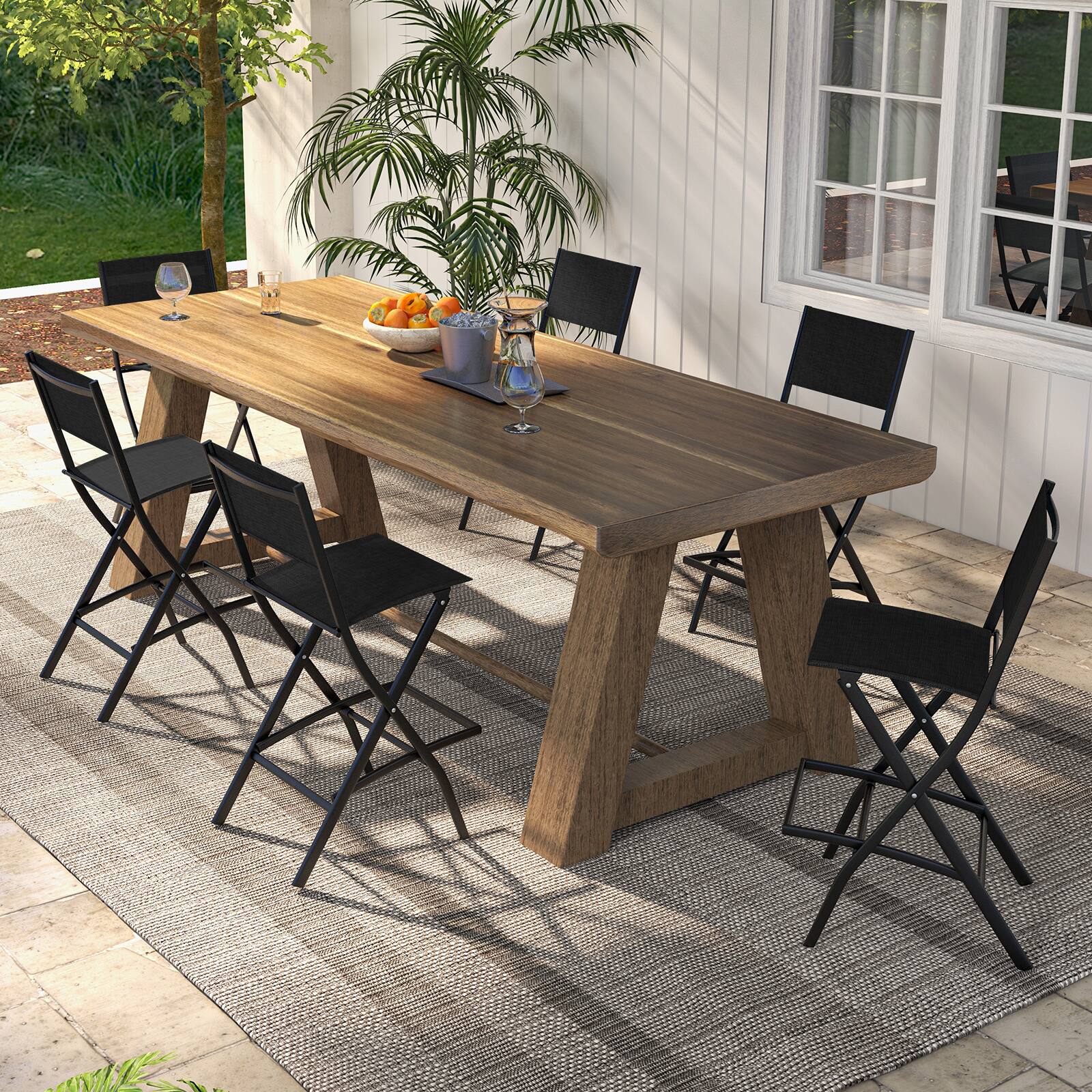 Alt View 7. Gymax - Gymax Folding Bar Stools Set of 2 Patio Sling Chairs w/ Backrest Humanized Footrest Black - Black.