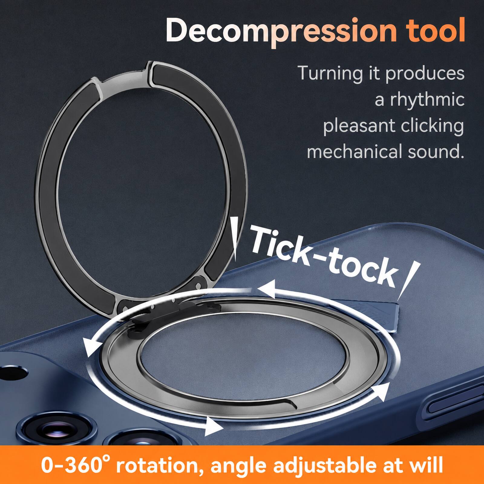Decompression tool  
Turning it produces a rhythmic pleasant clicking mechanical sound.  
Tick-tock!  
0-360° rotation, angle adjustable at will