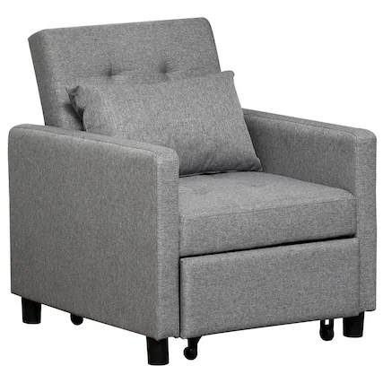 Front. Homcom - Convertible Sofa Lounger with Adjustable Backrest - Grey.