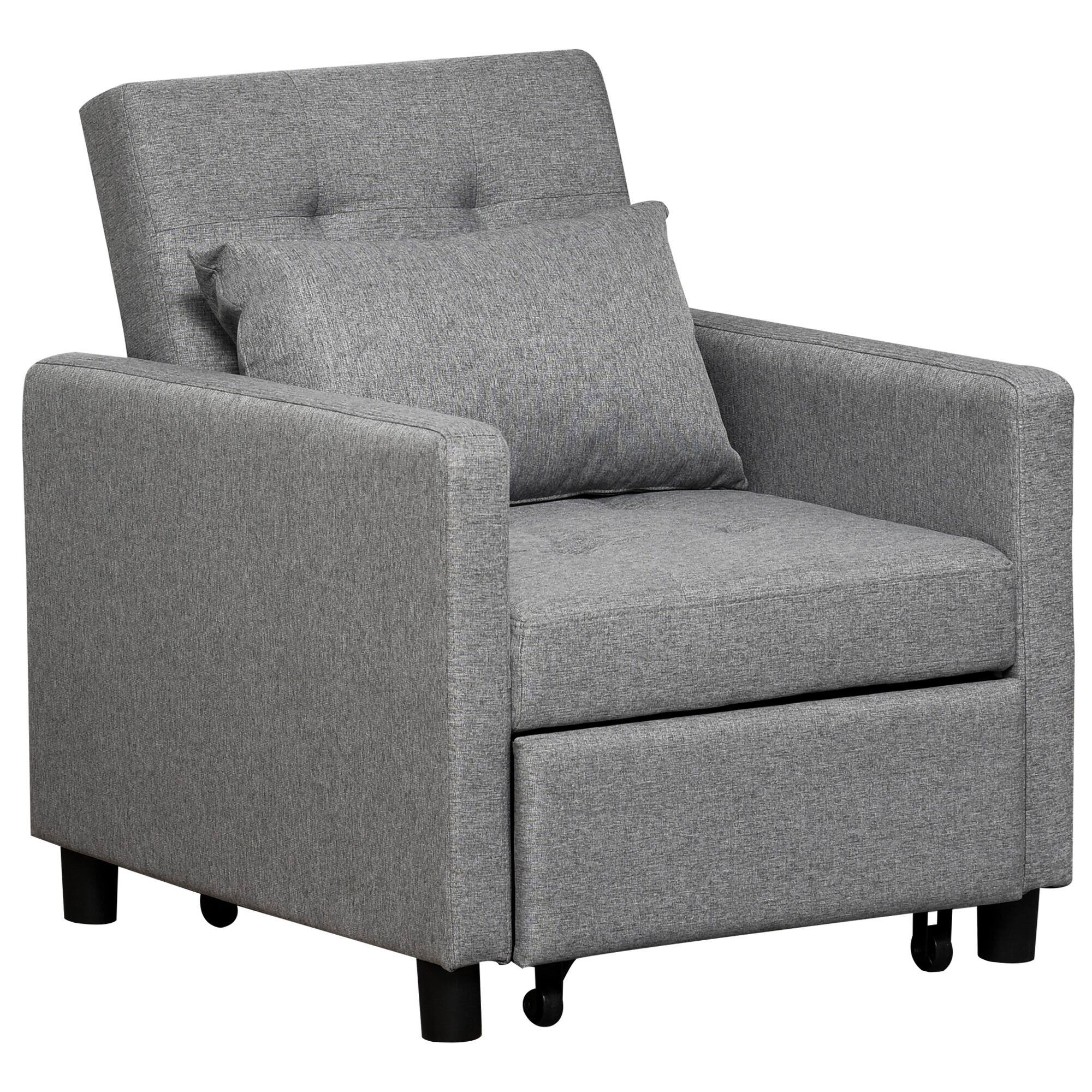 Front. Homcom - Convertible Sofa Lounger with Adjustable Backrest - Grey.