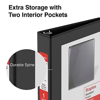 Extra Storage with Two Interior Pockets

Durable Spine

Staples Standard Binder

1 Inch
