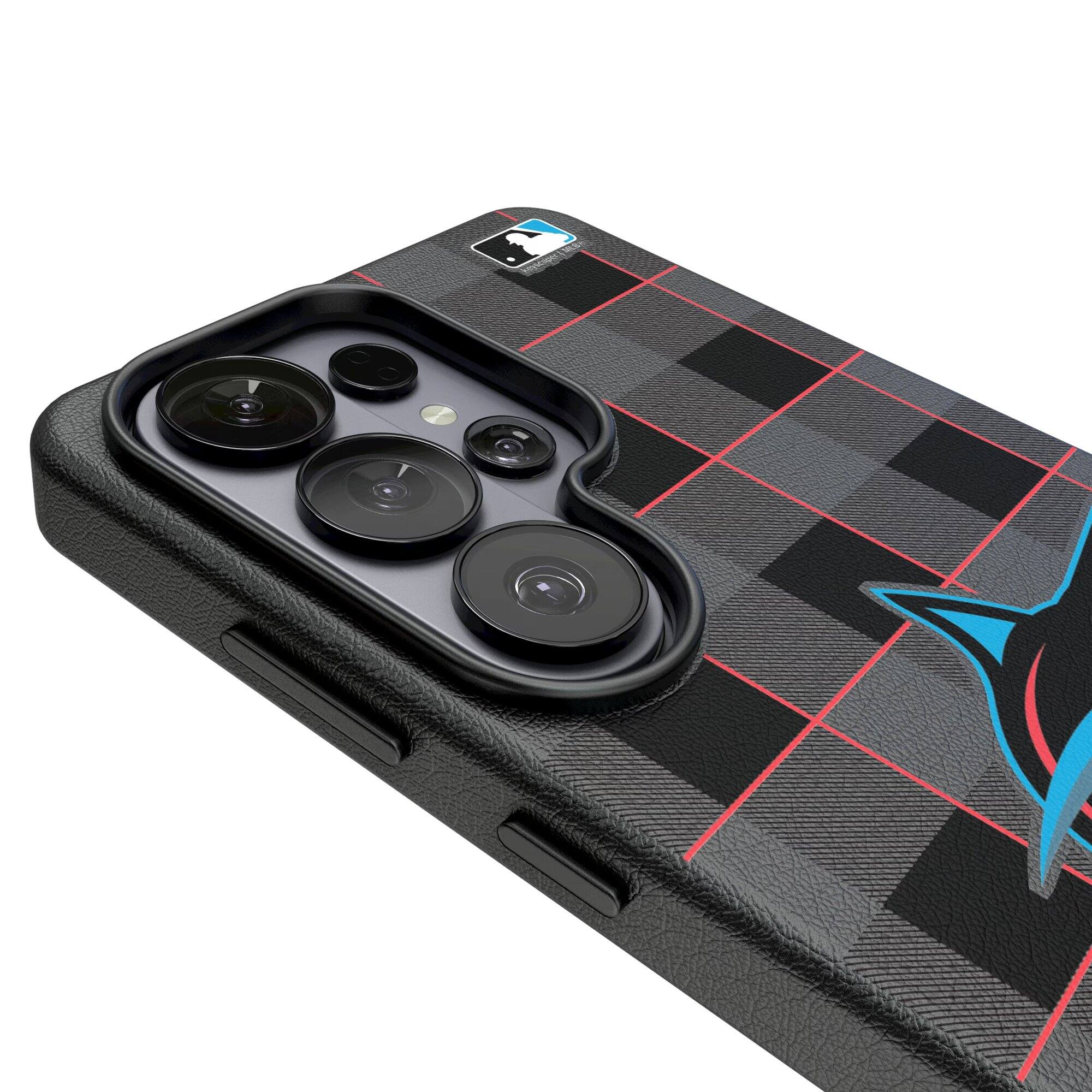 Alt View 2. Keyscaper - Miami Marlins Plaid Galaxy Magnetic Bump Case - S24 - Black.