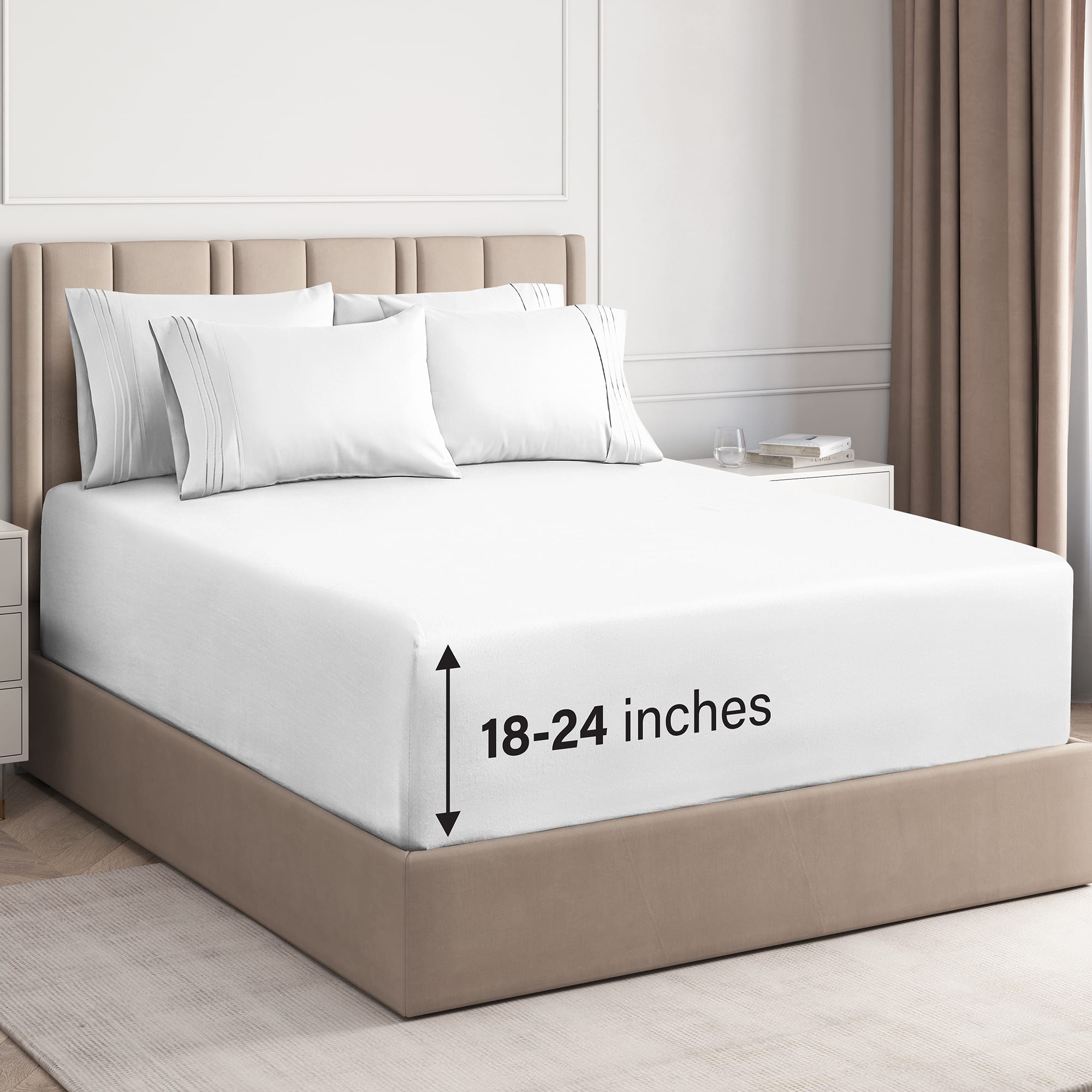 CGK Linens - 6 Piece Sheet Set - Extra Deep Pocket for 18"-24" Mattresses & Extra Pillowcases - King - White