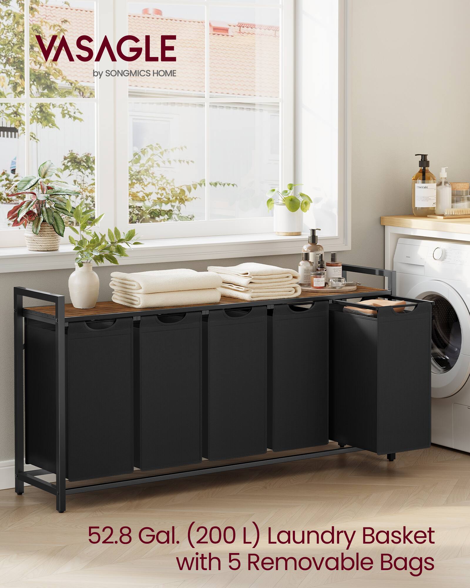 VASAGLE by SONGMICS HOME

52.8 Gal. (200 L) Laundry Basket with 5 Removable Bags