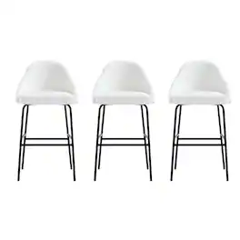 Manhattan Comfort - Gracie Modern Metal Upholstered Barstool - Set of 3 - White and Black