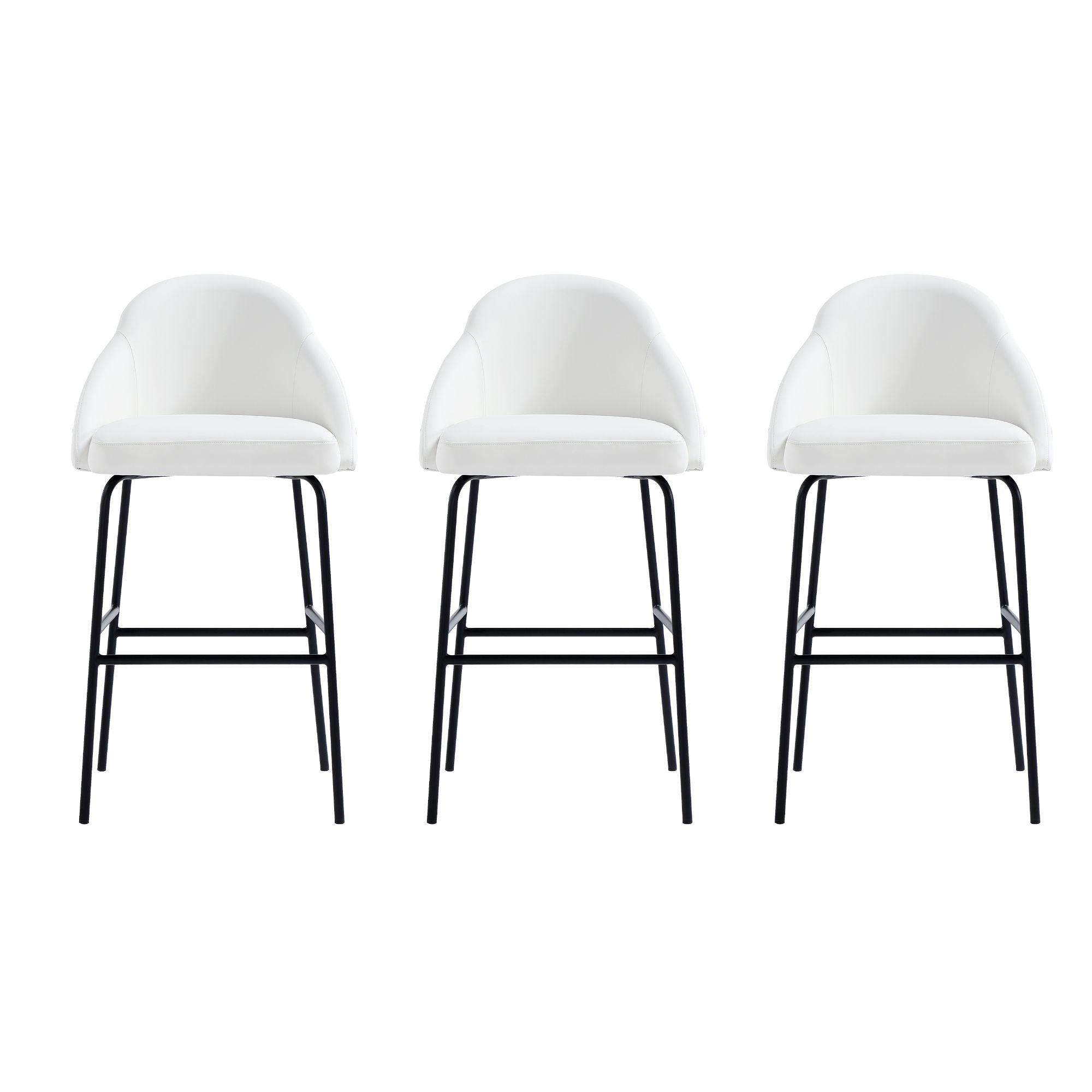 Manhattan Comfort - Gracie Modern Metal Upholstered Barstool - Set of 3 - White and Black