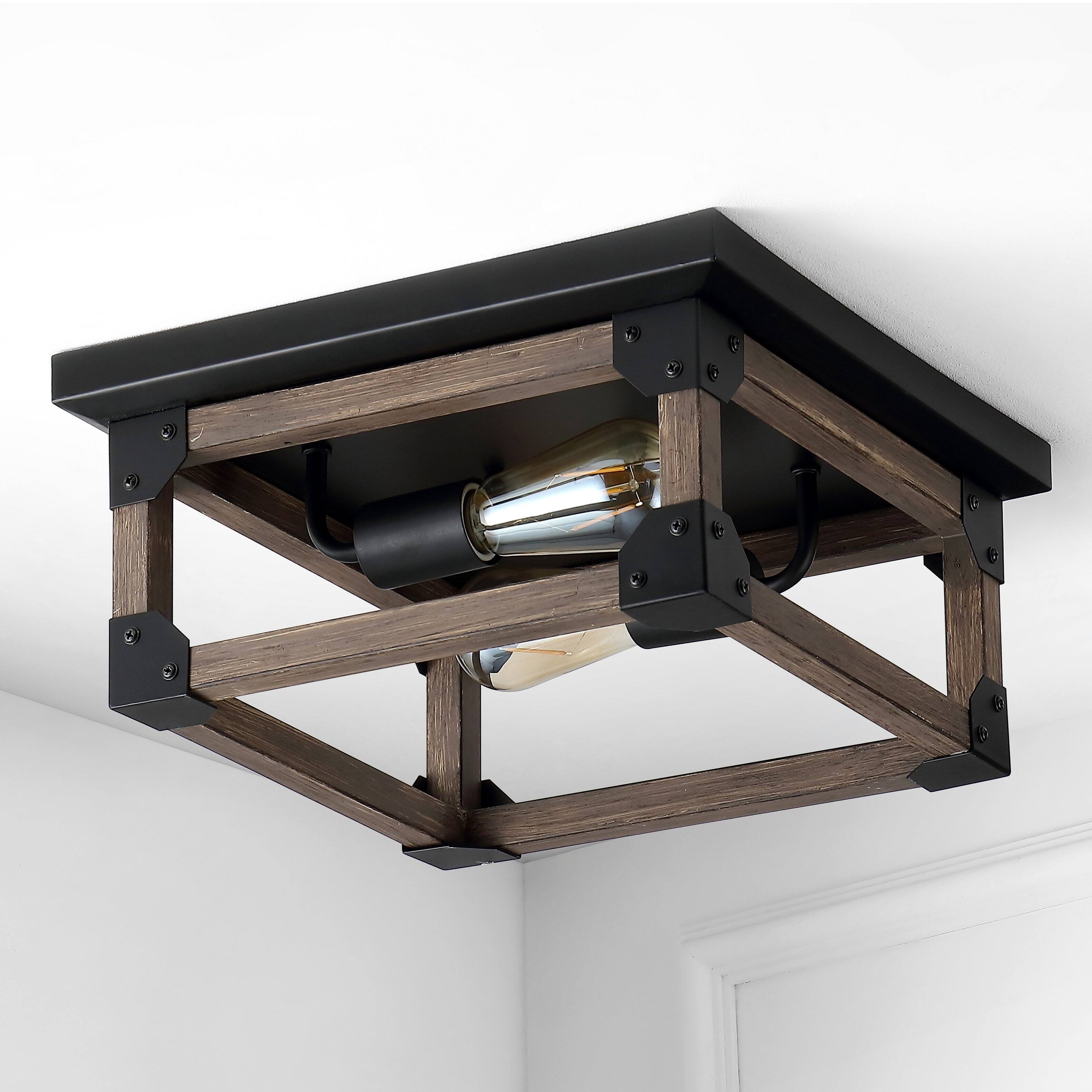 Alt View 5. Jonathan Y - Cheshire 13" 2-Light Iron Rustic Farmhouse LED Flush Mount, Brown/Black - Brown/Black.