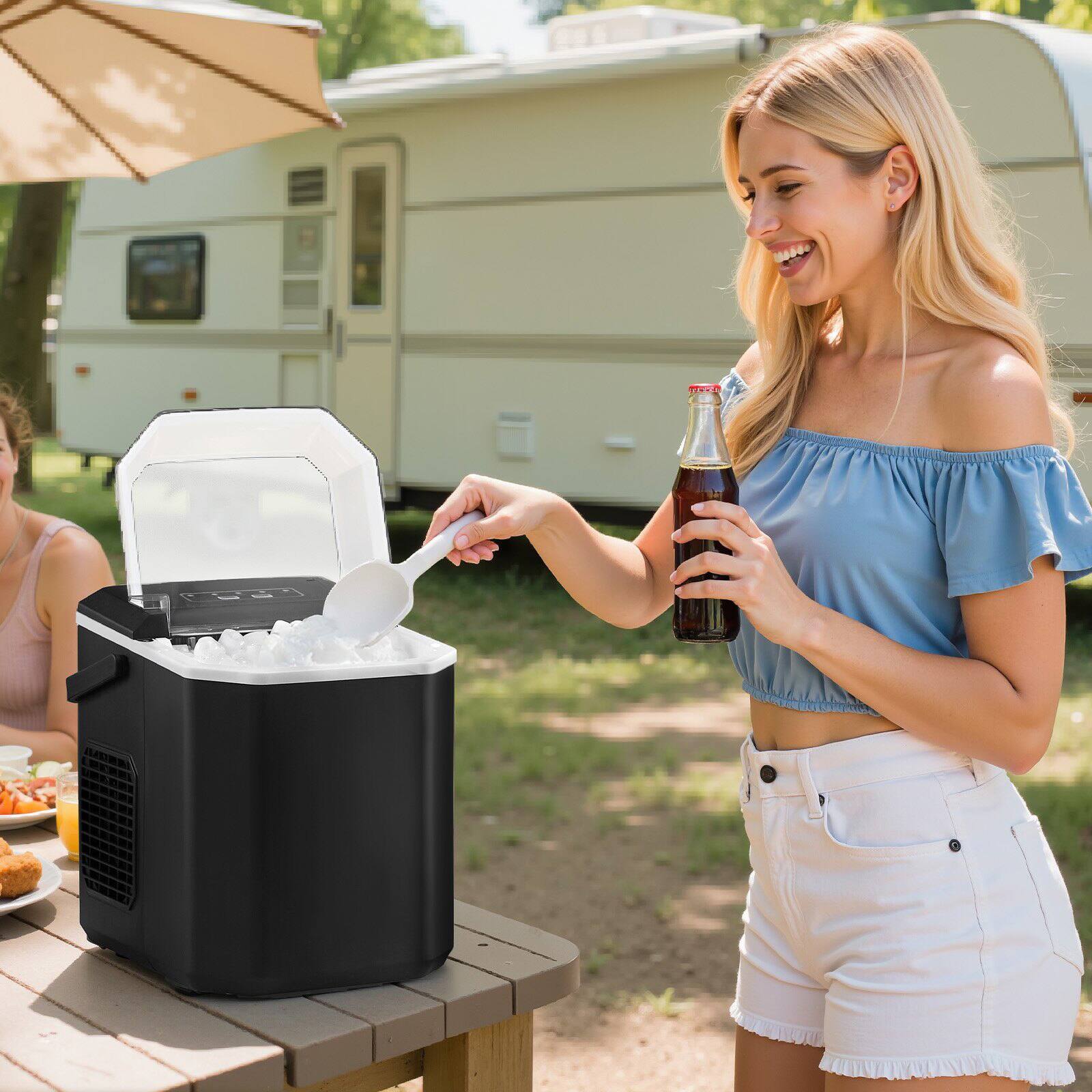Alt View 1. Glintex - Countertop Ice Maker, Bullet Ice, 9 Cubes in 6 Min, 26 lb/Day, 2 Sizes, Self-Cleaning, Scoop & Basket - Black.