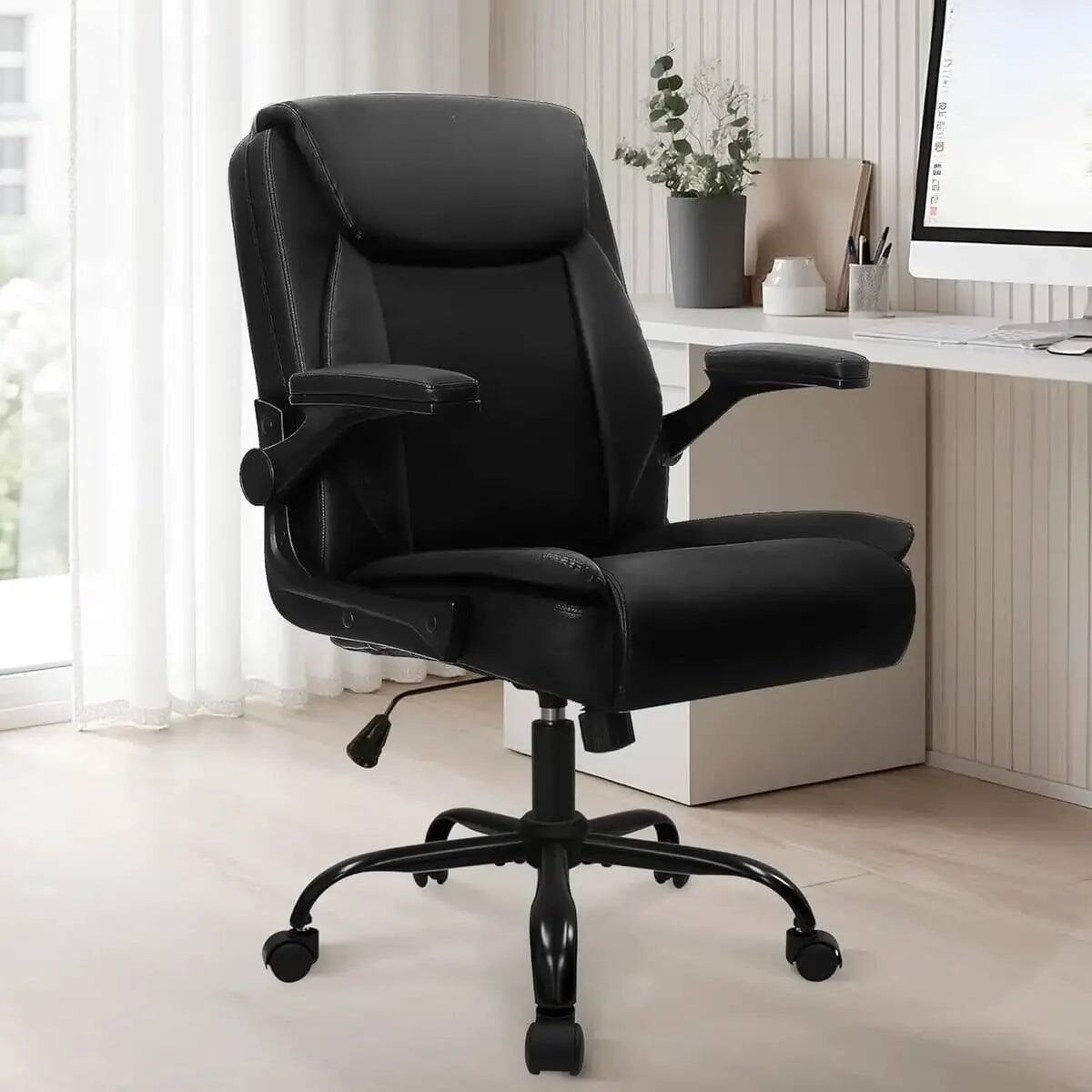 Angle. Neo Chair - Big and Tall Leather Ergonomic Office Chair with Flip-Up Arms - Black.