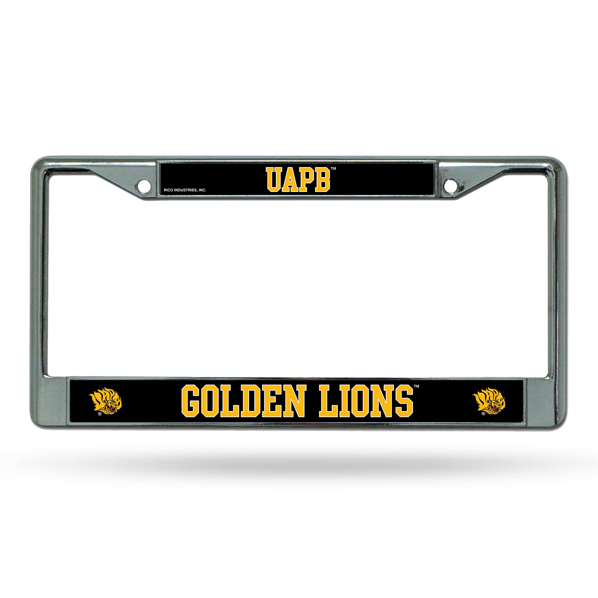 Arkansas Pine Bluff Golden Lions - 12" x 6" Standard Size - Chrome Metal License Plate Frame