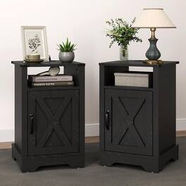 RoyalCraft - Farmhouse Bedroom Nightstand with Charging Station, Set of 2 - Black