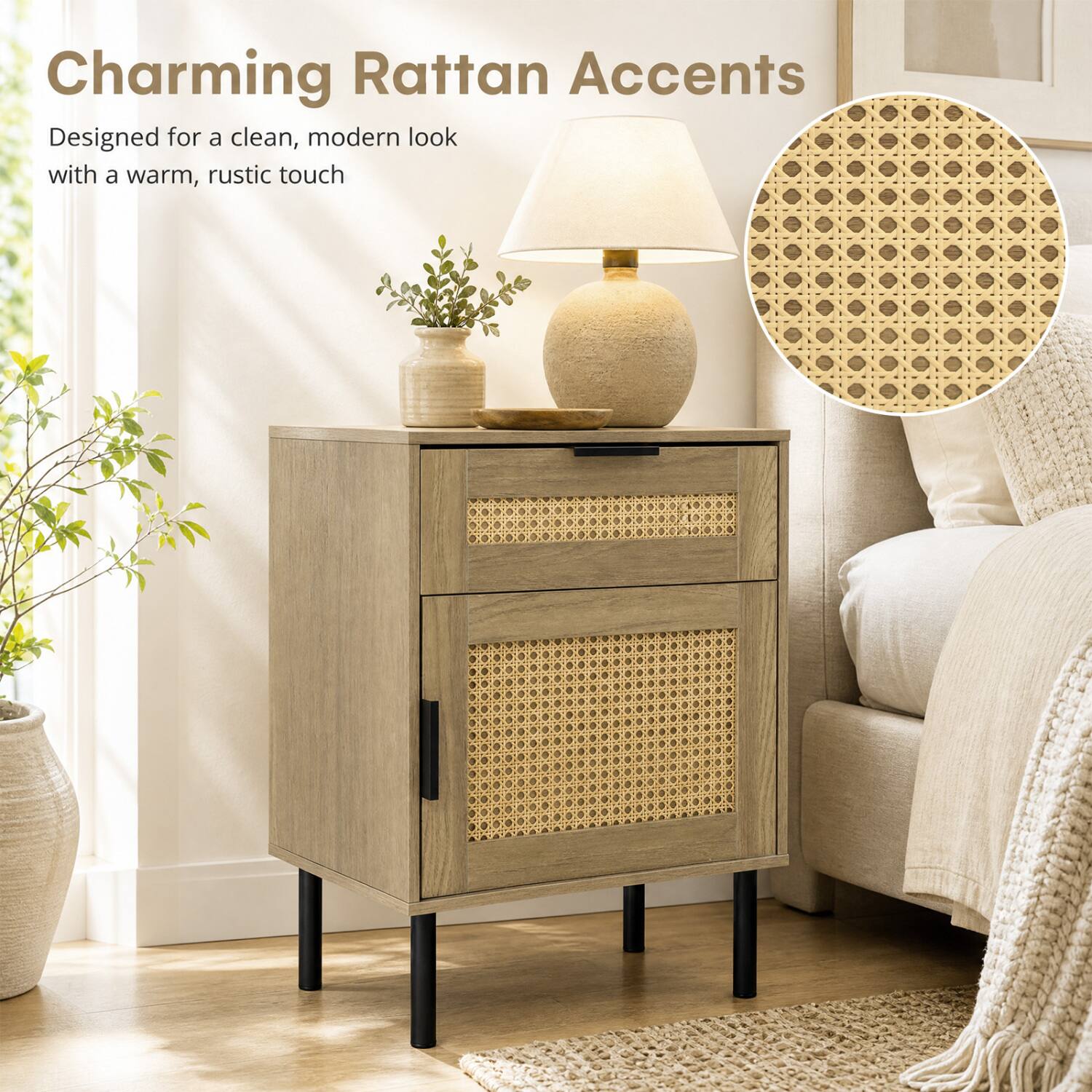 Charming Rattan Accents  
Designed for a clean, modern look with a warm, rustic touch