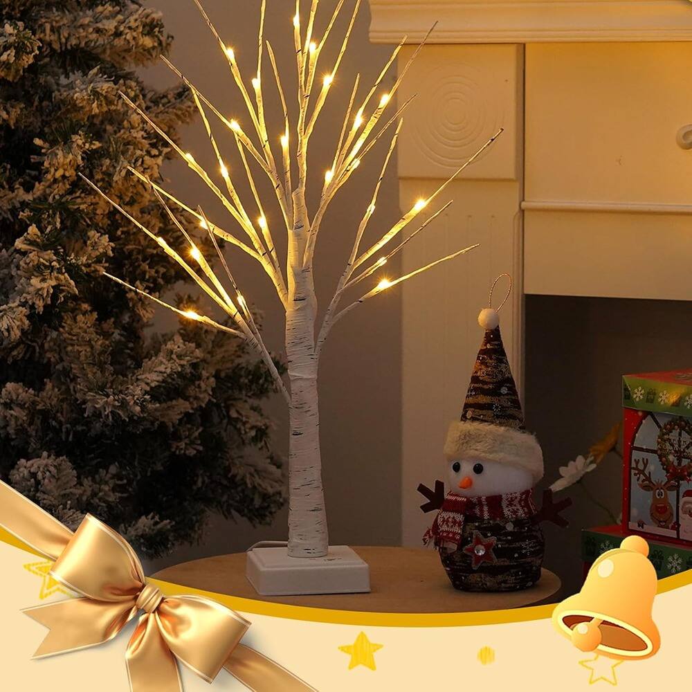 Alt View 1. ACJPR - 2FT Money Tree – Birch Tree with 24 LEDs, 12 Clips, Battery/USB Powered, Timer, Gift Card & Photo Display Decor - White.