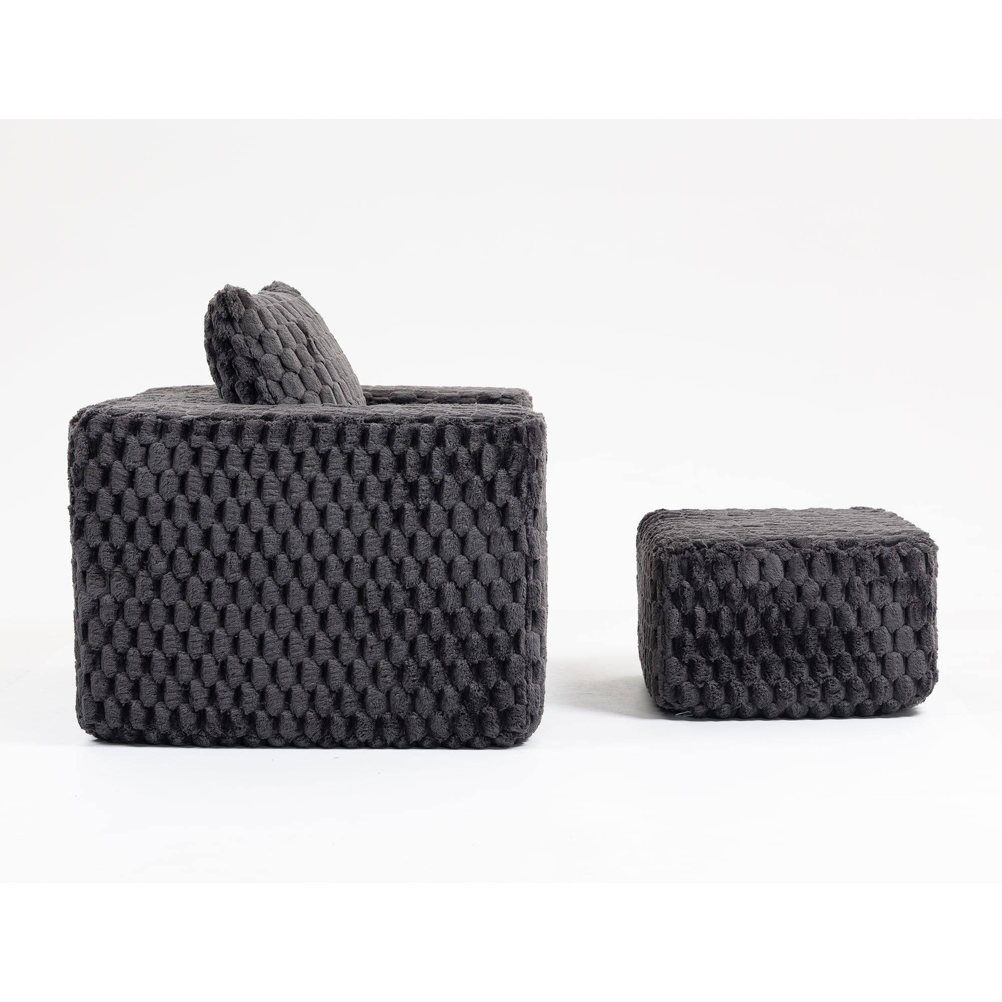 Alt View 5. Kadyn - Oversized Single Sofa with Ottoman, Reading Sofa Couch, Deep Seat Cloud Couch with Ottoman for Living Room Corduroy - Black.