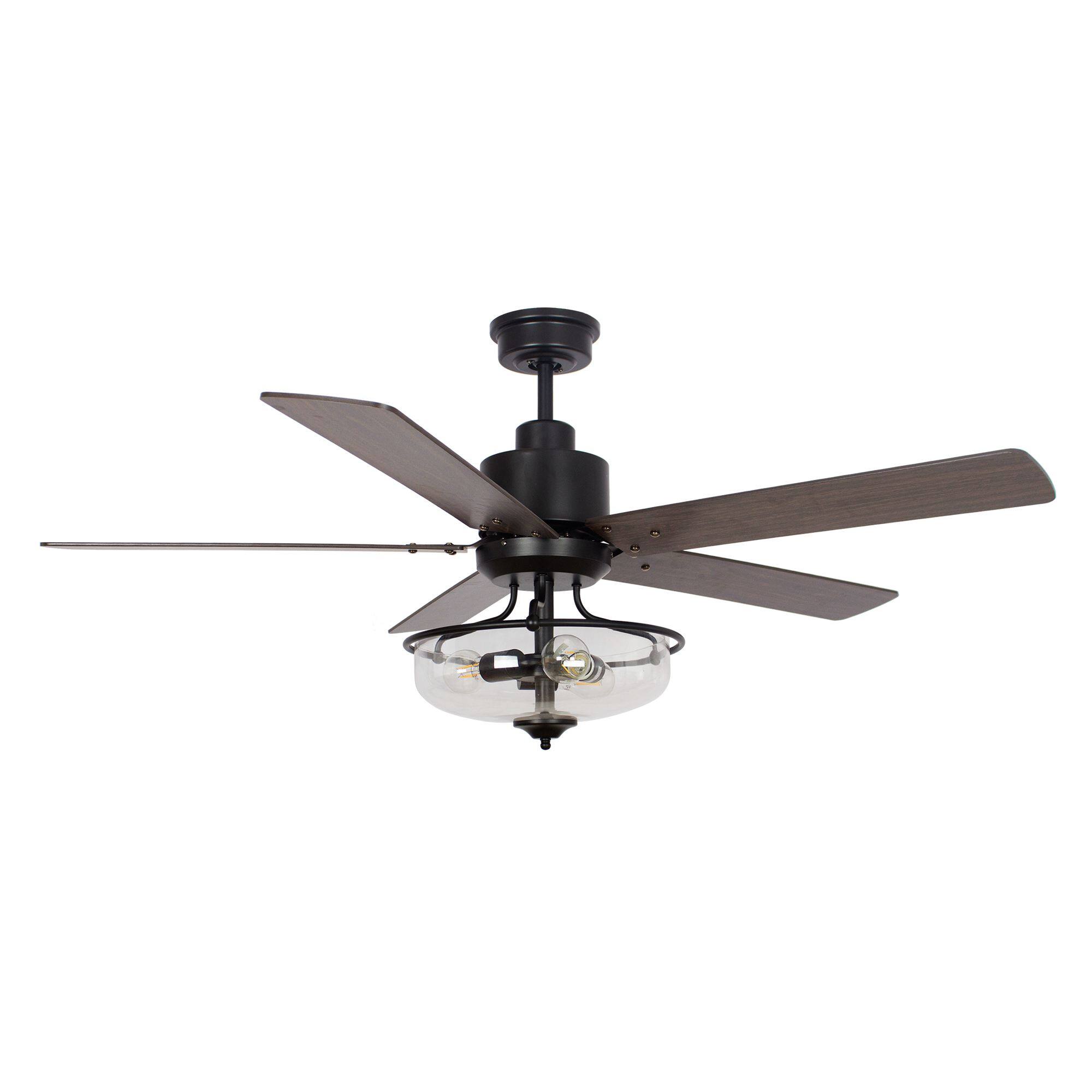 Alt View 5. Parrot Uncle - 52" Farmhouse 5-Blade Ceiling Fan with Remote Control and Glass Shade - Black.