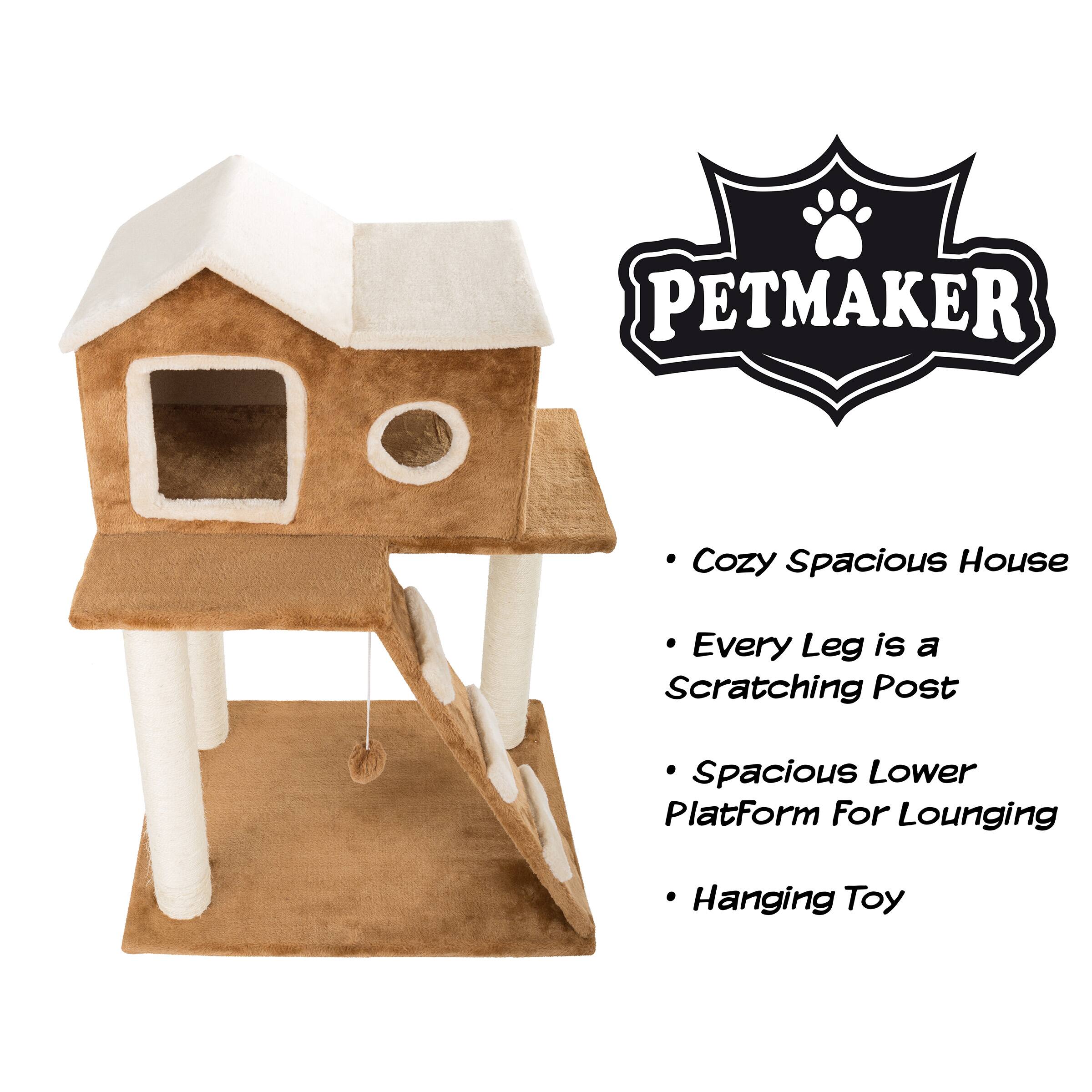 PETMAKER Cozy Spacious House  
Every Leg is a Scratching Post  
Spacious Lower Platform For Lounging  
Hanging Toy