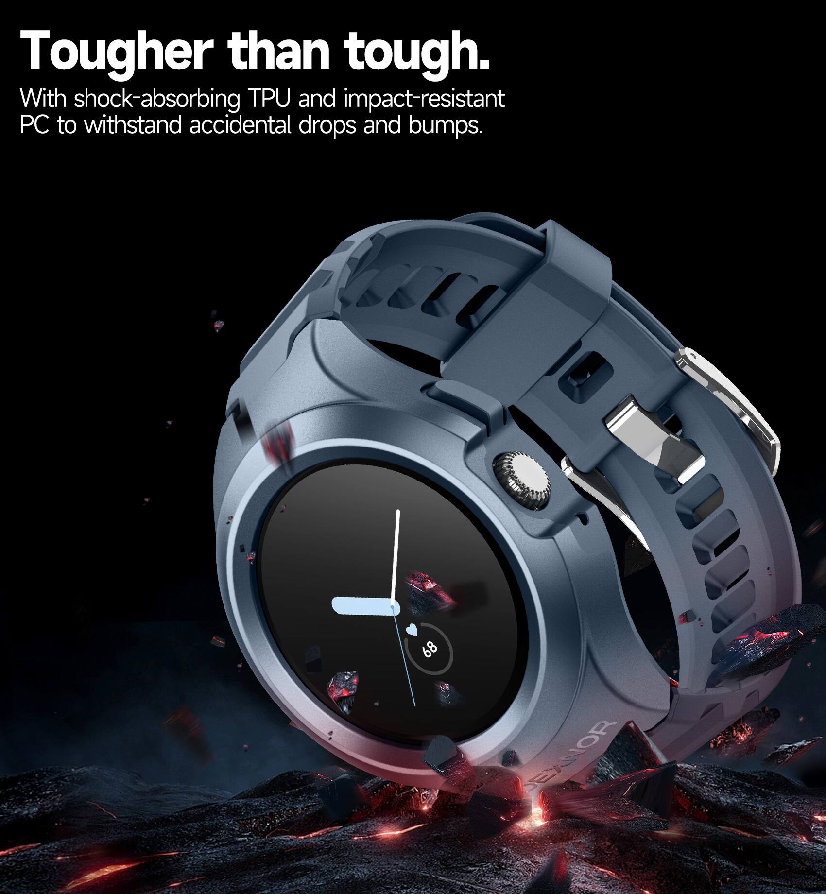 Tougher than tough.  
With shock-absorbing TPU and impact-resistant PC to withstand accidental drops and bumps.